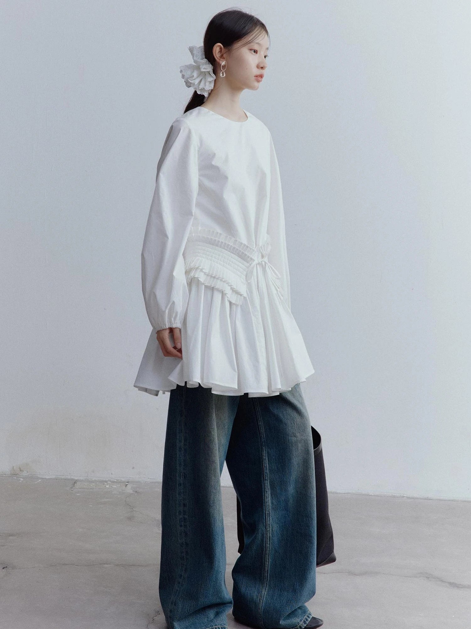 Double Dream Pleated Cotton Voile White Babydoll Dress