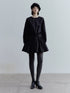 Double Dream Pleats Black Cotton Babydoll Dress V-Neck T-Shirt Long-Sleeve