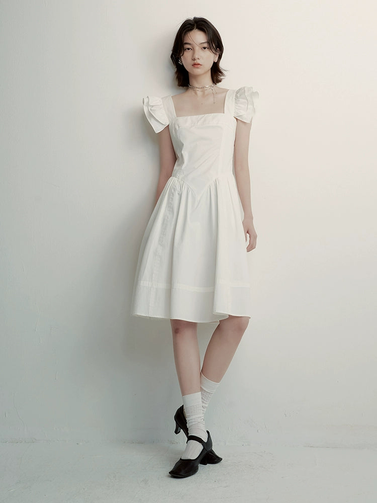 FUSSED_Double_Layer_Ruffled_Hem_Collage_Artwork_Mist_White_Cotton_Dress_V_Neck_Long_Sleeve_MISSTT