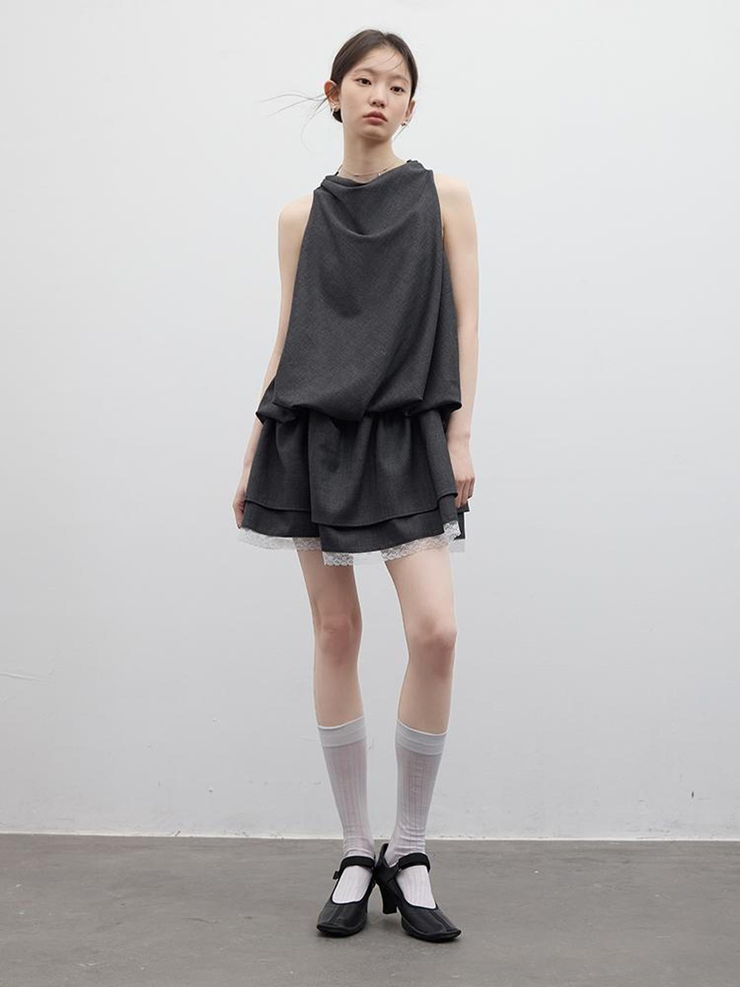 FUSSED Draped Bubble Blazer Dress In Meteor Grey