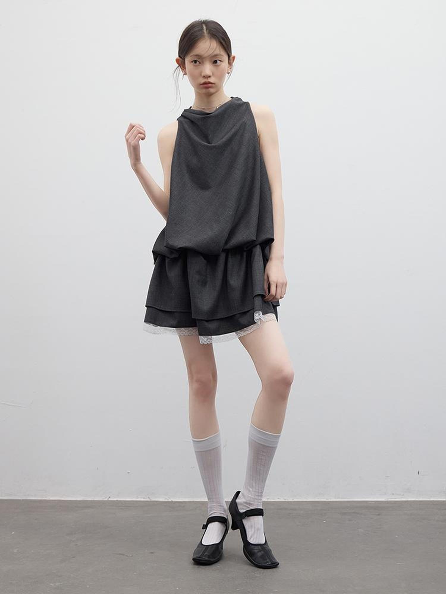 FUSSED Draped Bubble Blazer Dress In Meteor Grey