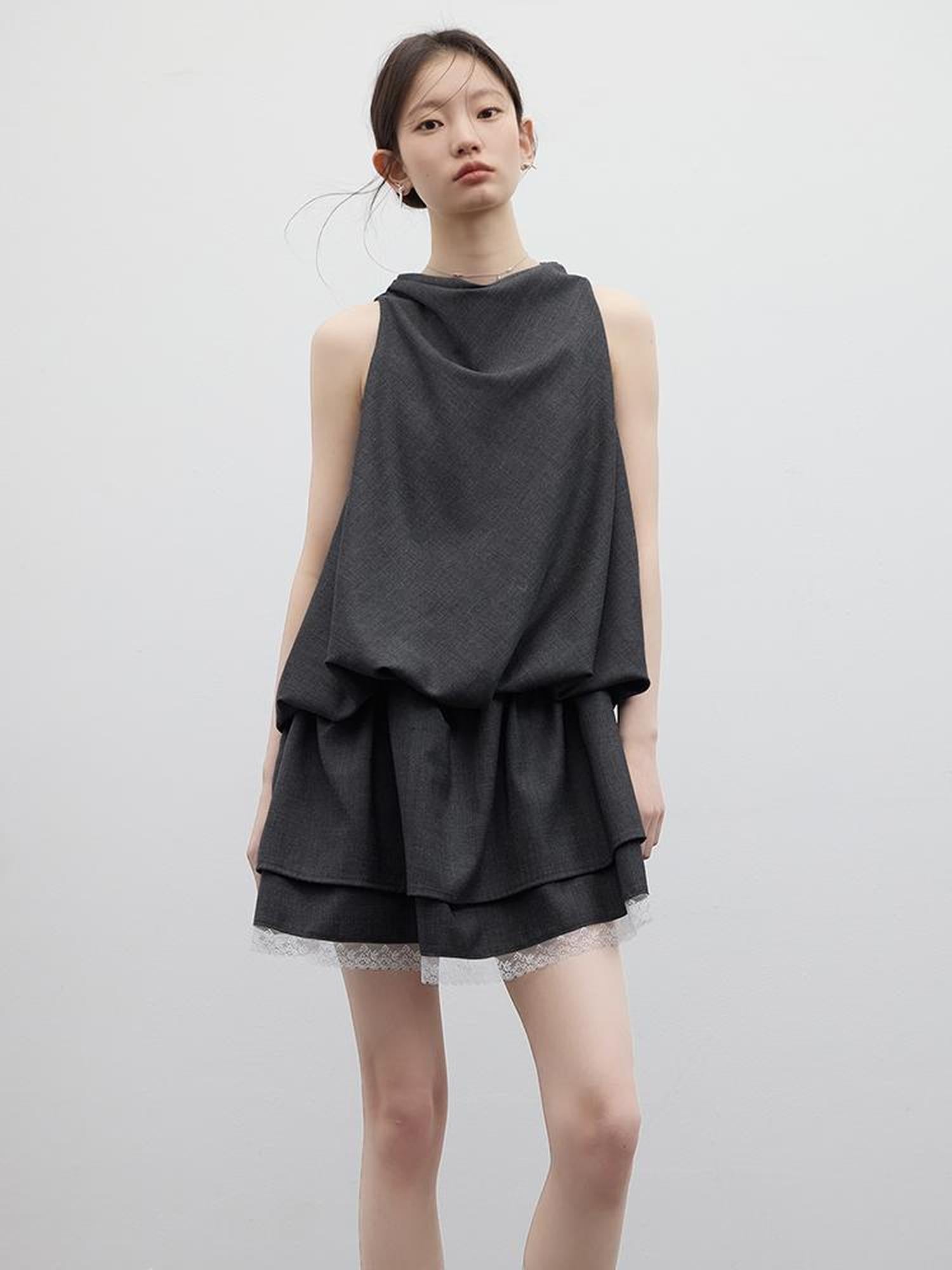 FUSSED Draped Bubble Blazer Dress In Meteor Grey