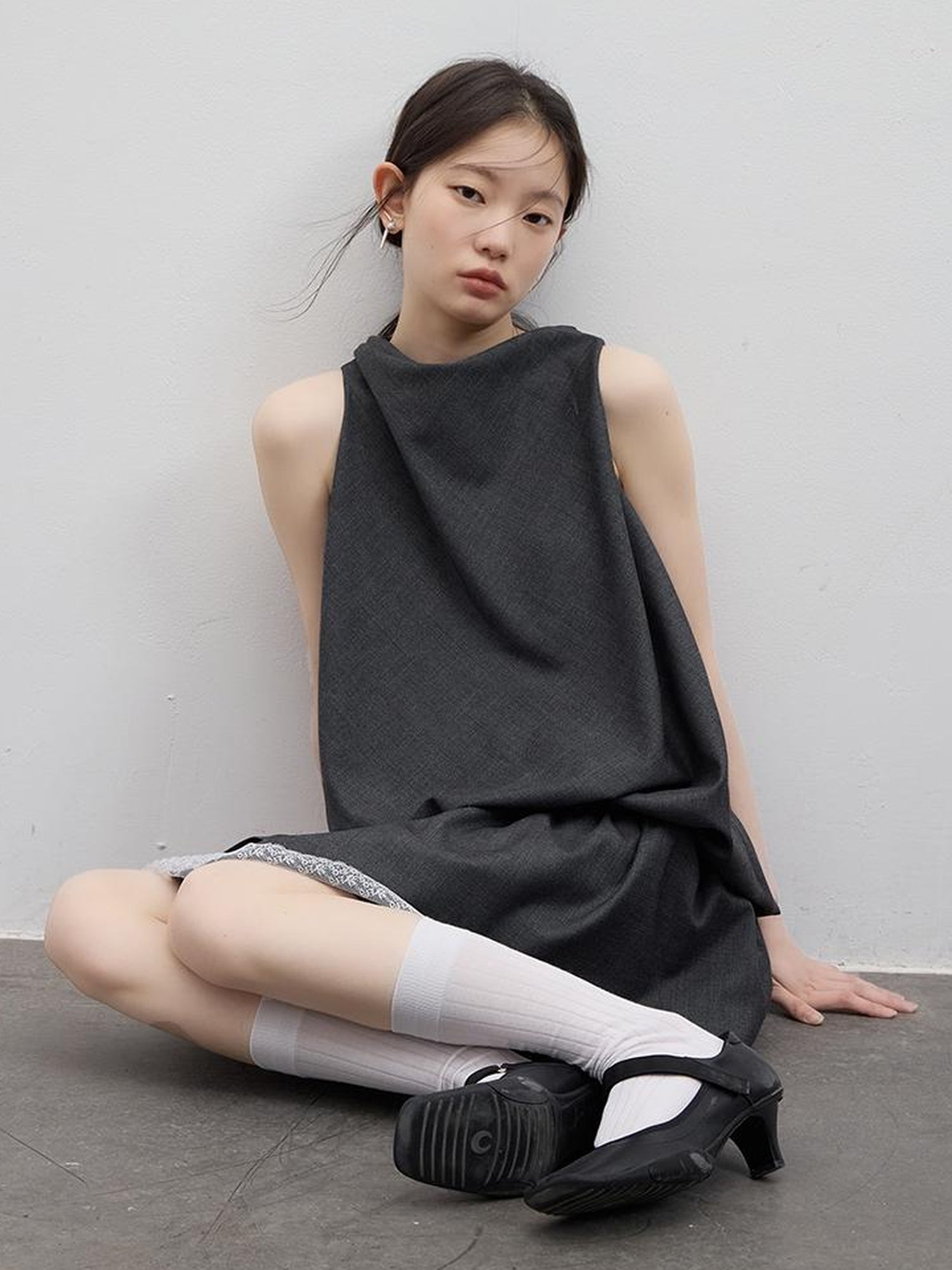 FUSSED Draped Bubble Blazer Dress In Meteor Grey