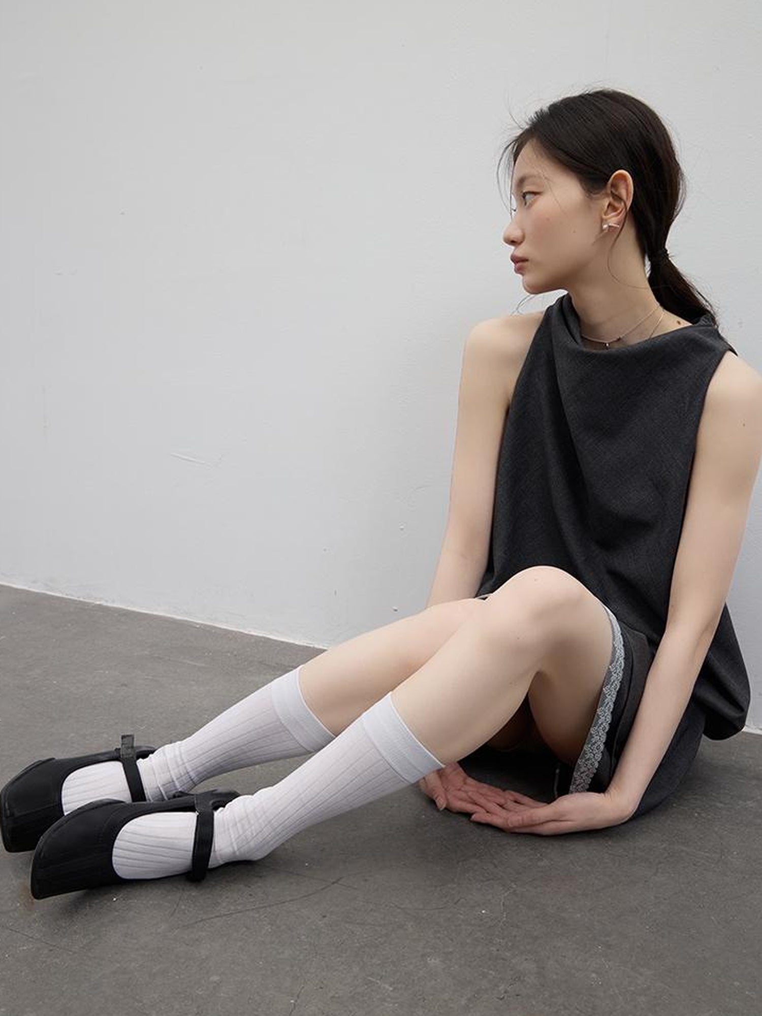 FUSSED Draped Bubble Blazer Dress In Meteor Grey