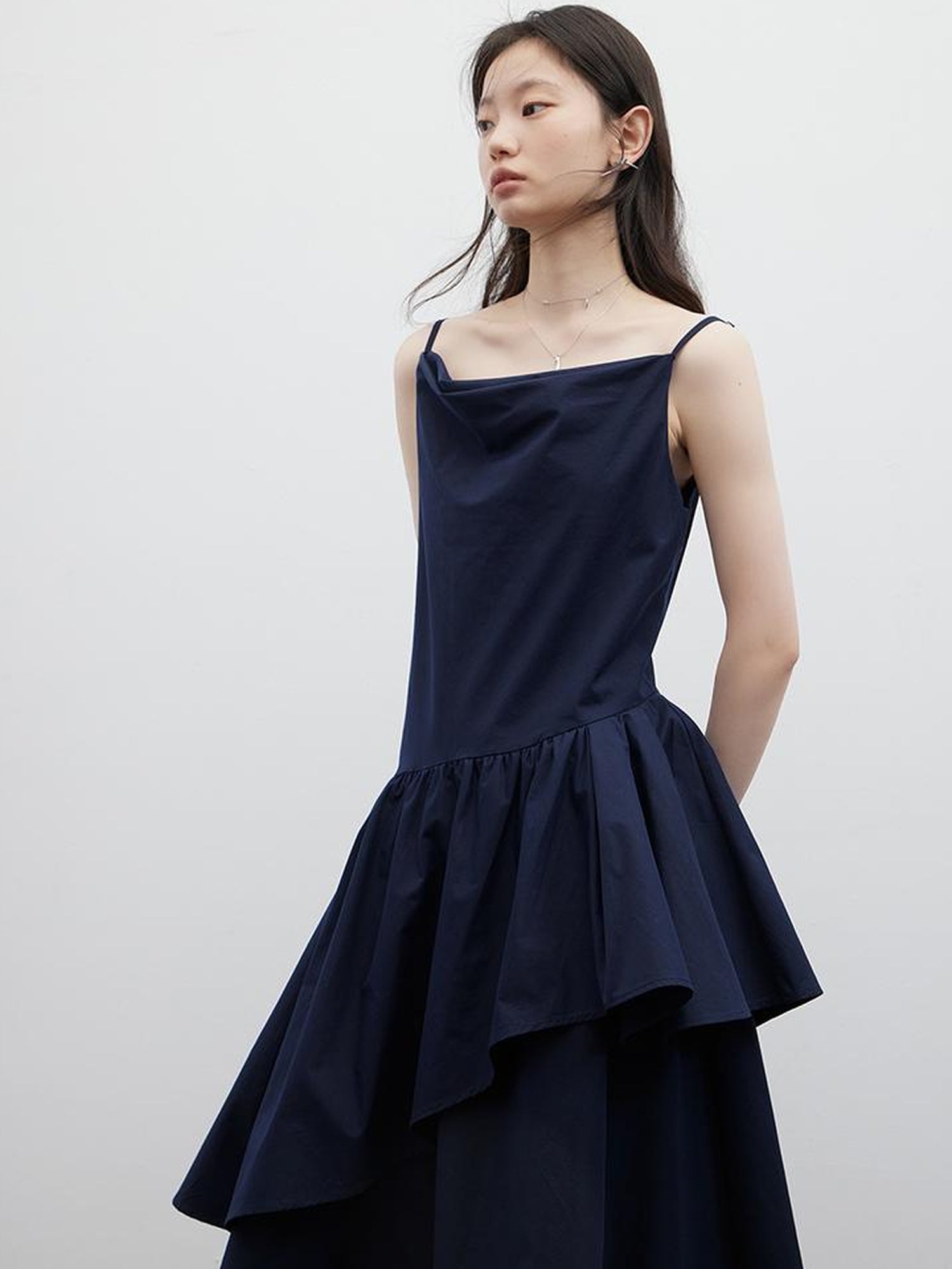 FUSSED Draped Cowl Neck Moonlight Blue Cotton Maxi Dress