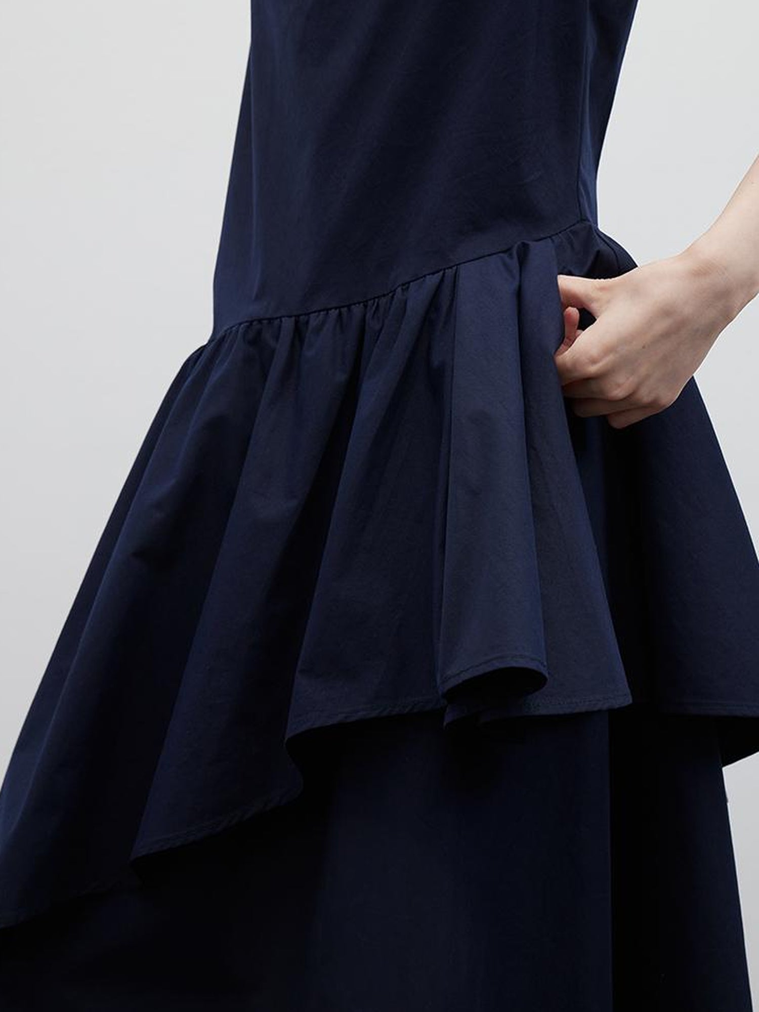FUSSED Draped Cowl Neck Moonlight Blue Cotton Maxi Dress