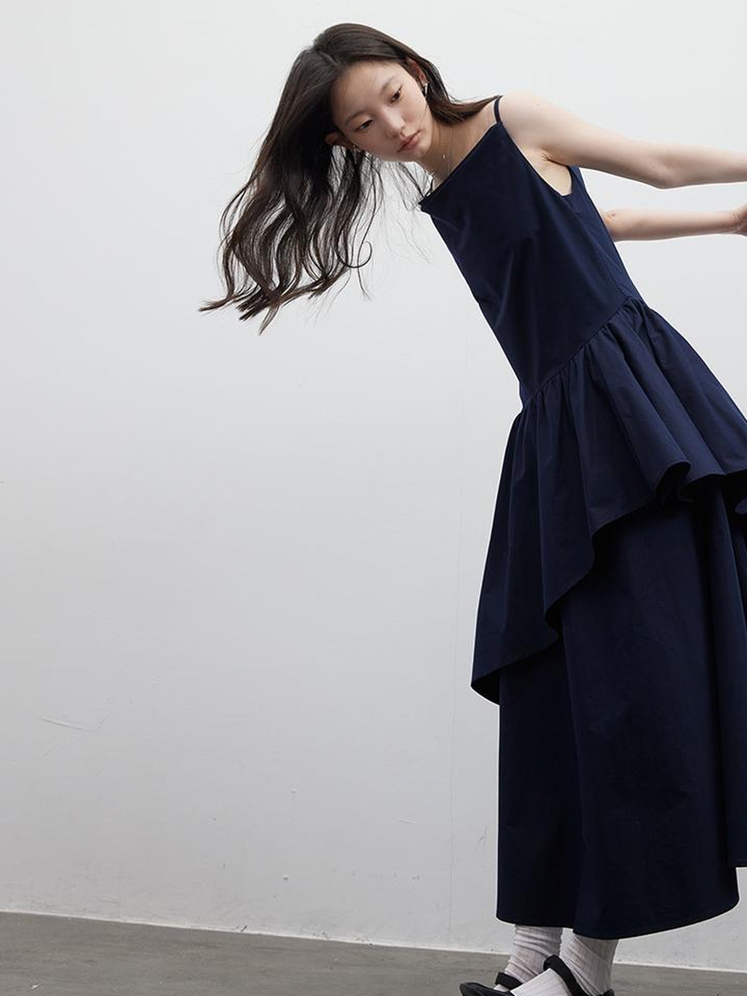 FUSSED Draped Cowl Neck Moonlight Blue Cotton Maxi Dress