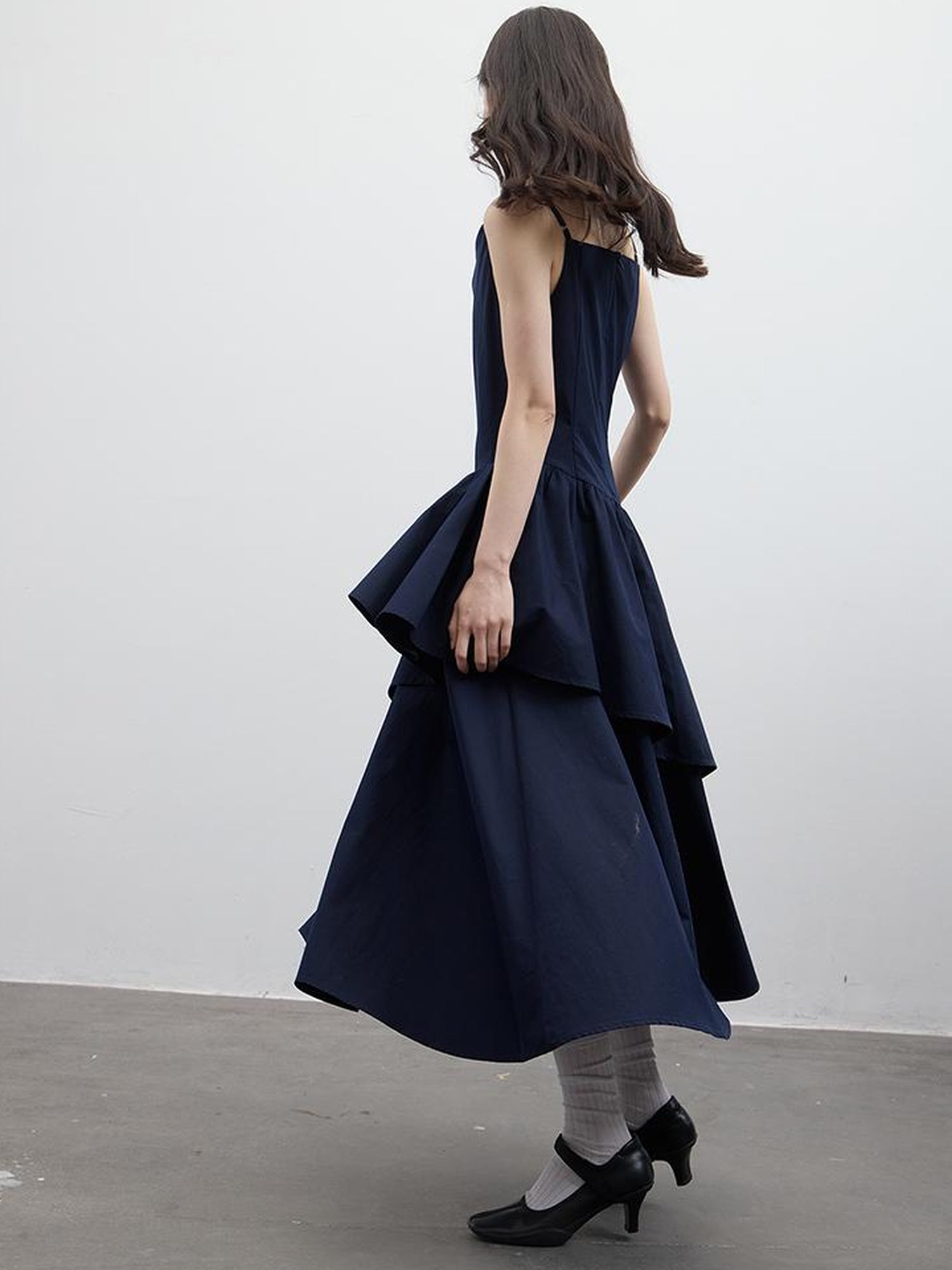 FUSSED Draped Cowl Neck Moonlight Blue Cotton Maxi Dress