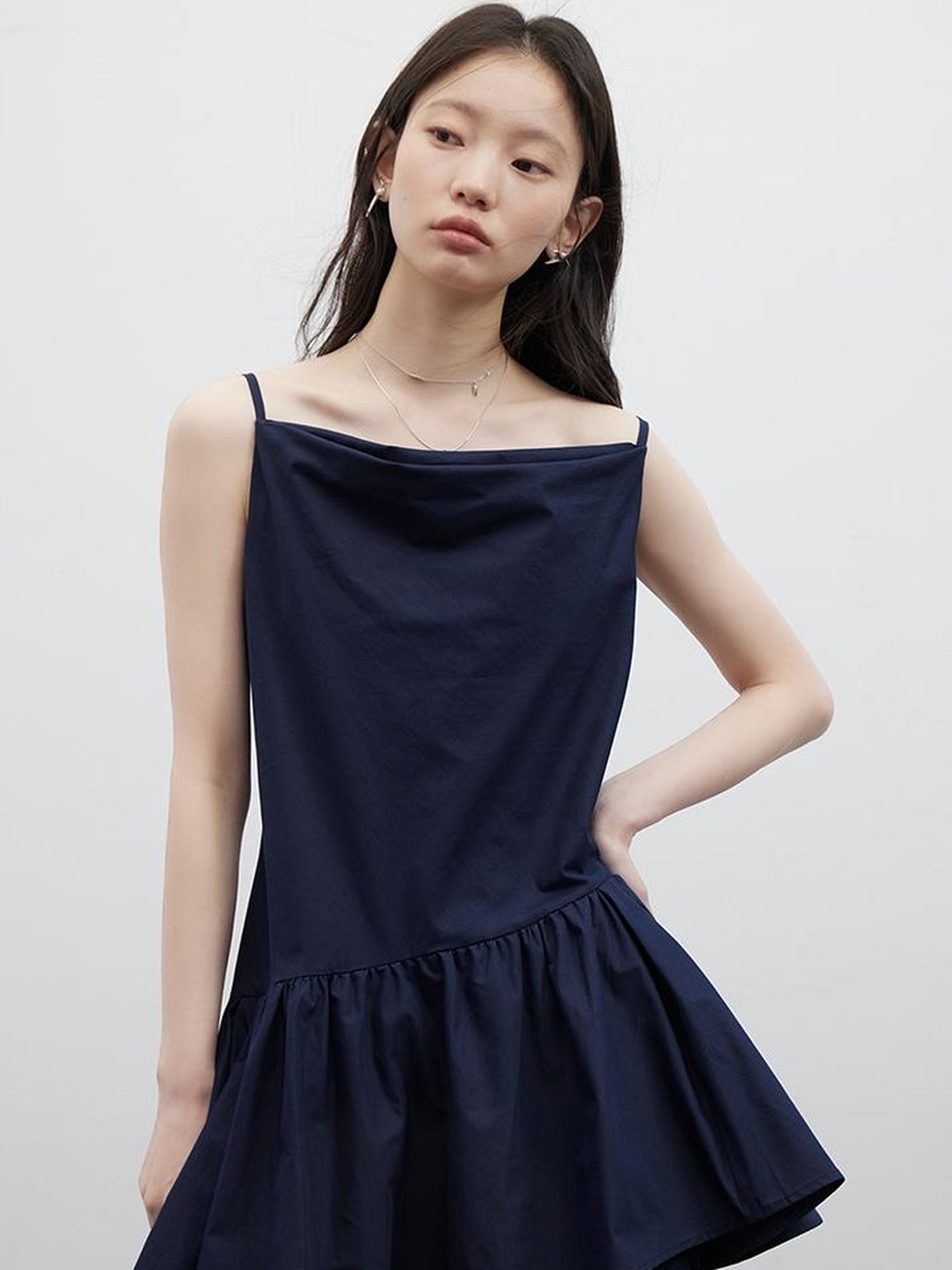 FUSSED Draped Cowl Neck Moonlight Blue Cotton Maxi Dress