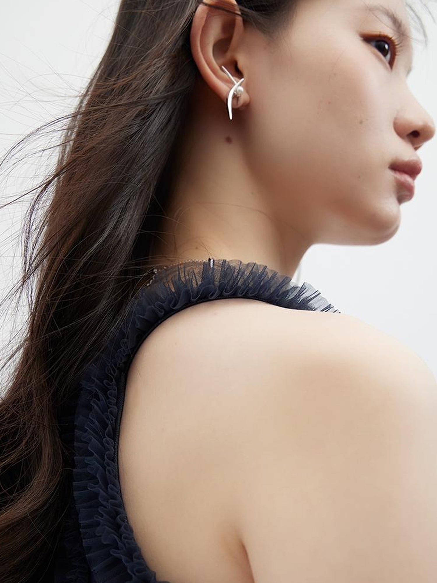 FUSSED Eden Blue Denim Look Sheer Mesh Trim A Line Dress