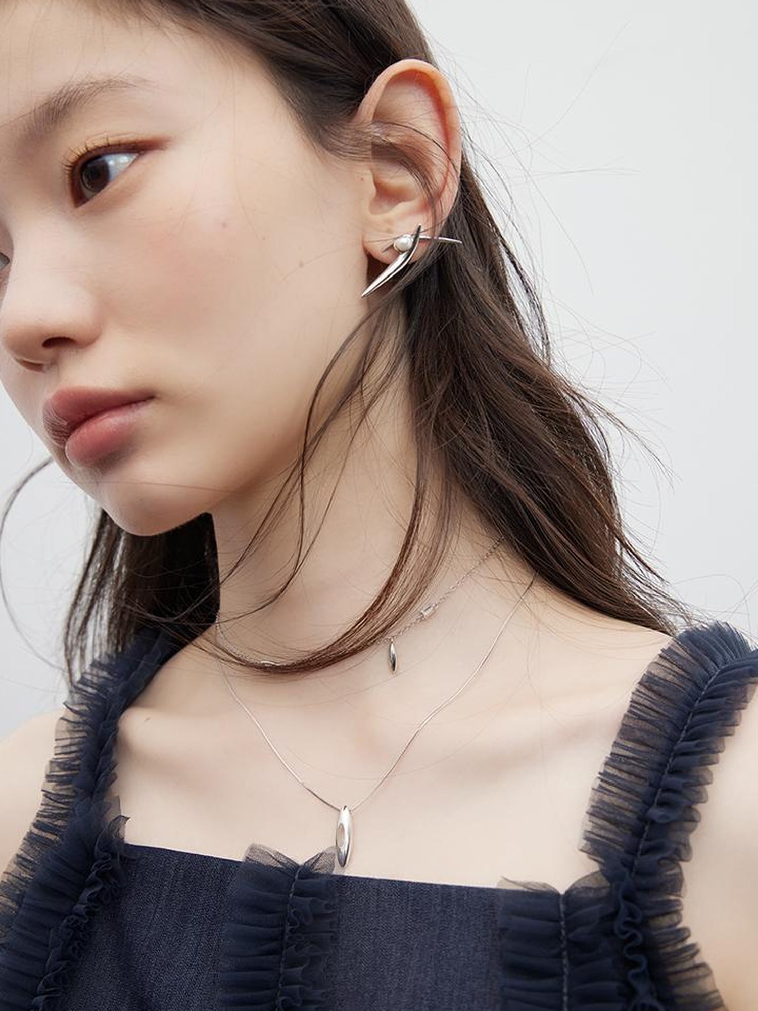 FUSSED Eden Blue Denim Look Sheer Mesh Trim A Line Dress