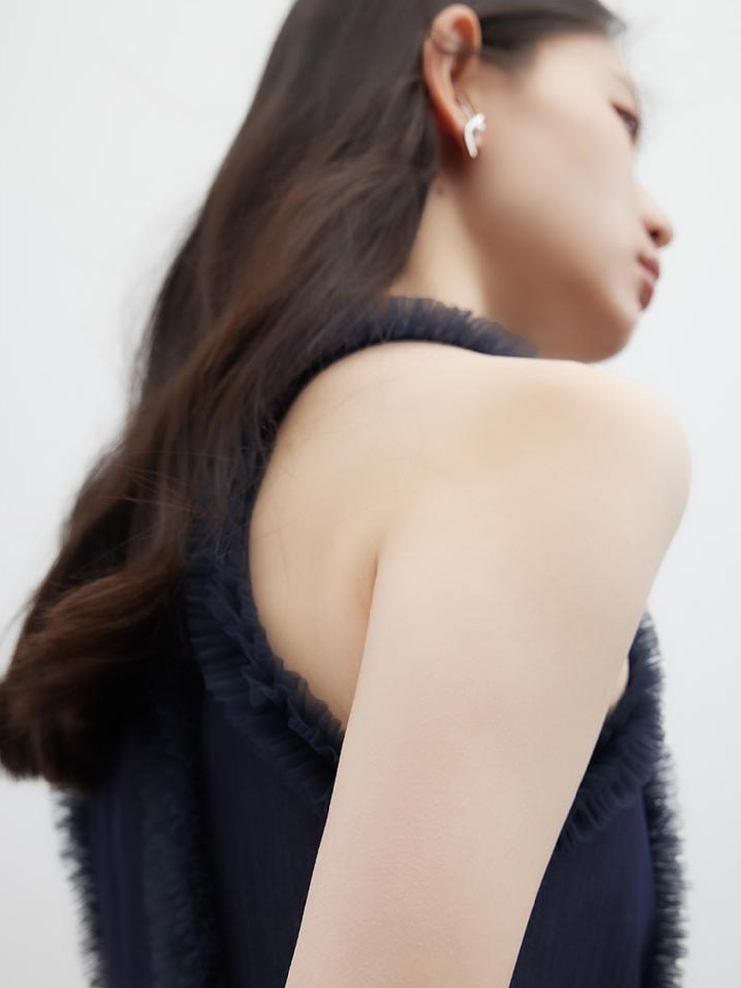 FUSSED Eden Blue Denim Look Sheer Mesh Trim A Line Dress