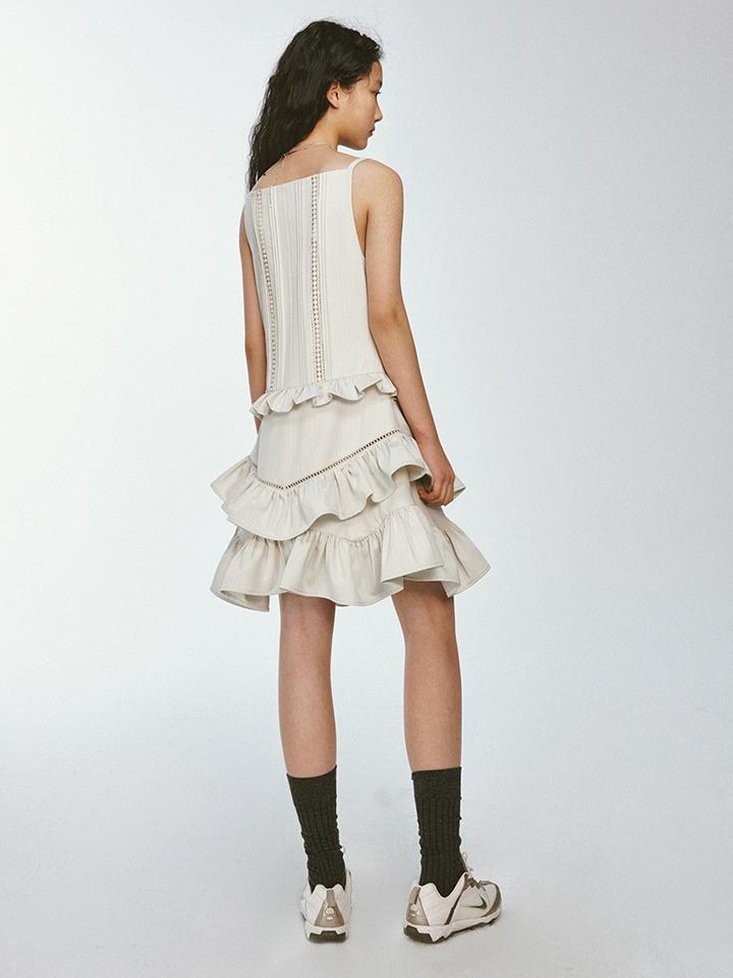 FUSSED Eden Pleated Lace Trimmed Tiered Sundress