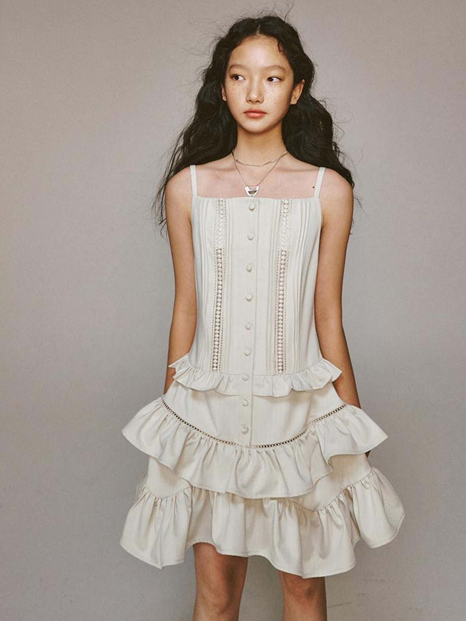 FUSSED Eden Pleated Lace Trimmed Tiered Sundress