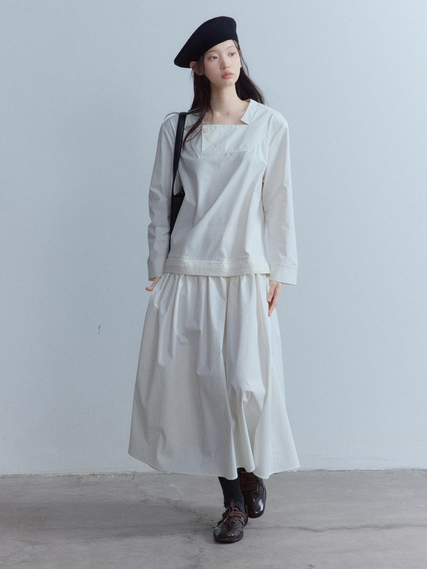 FUSSED Elegant Asymmetrical A Line Loose Long Sleeve Mock Two Piece Maxi Dresses