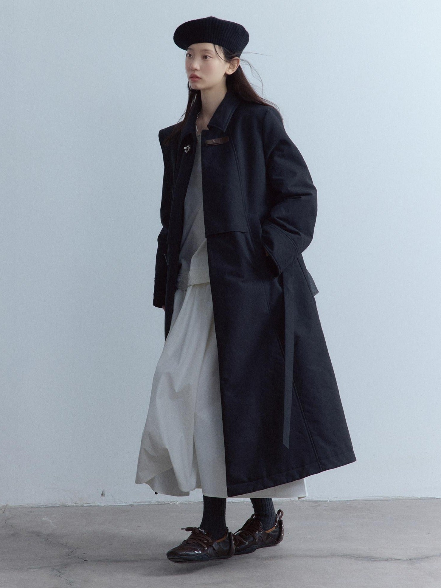 FUSSED Elegant Asymmetrical A Line Loose Long Sleeve Mock Two Piece Maxi Dresses