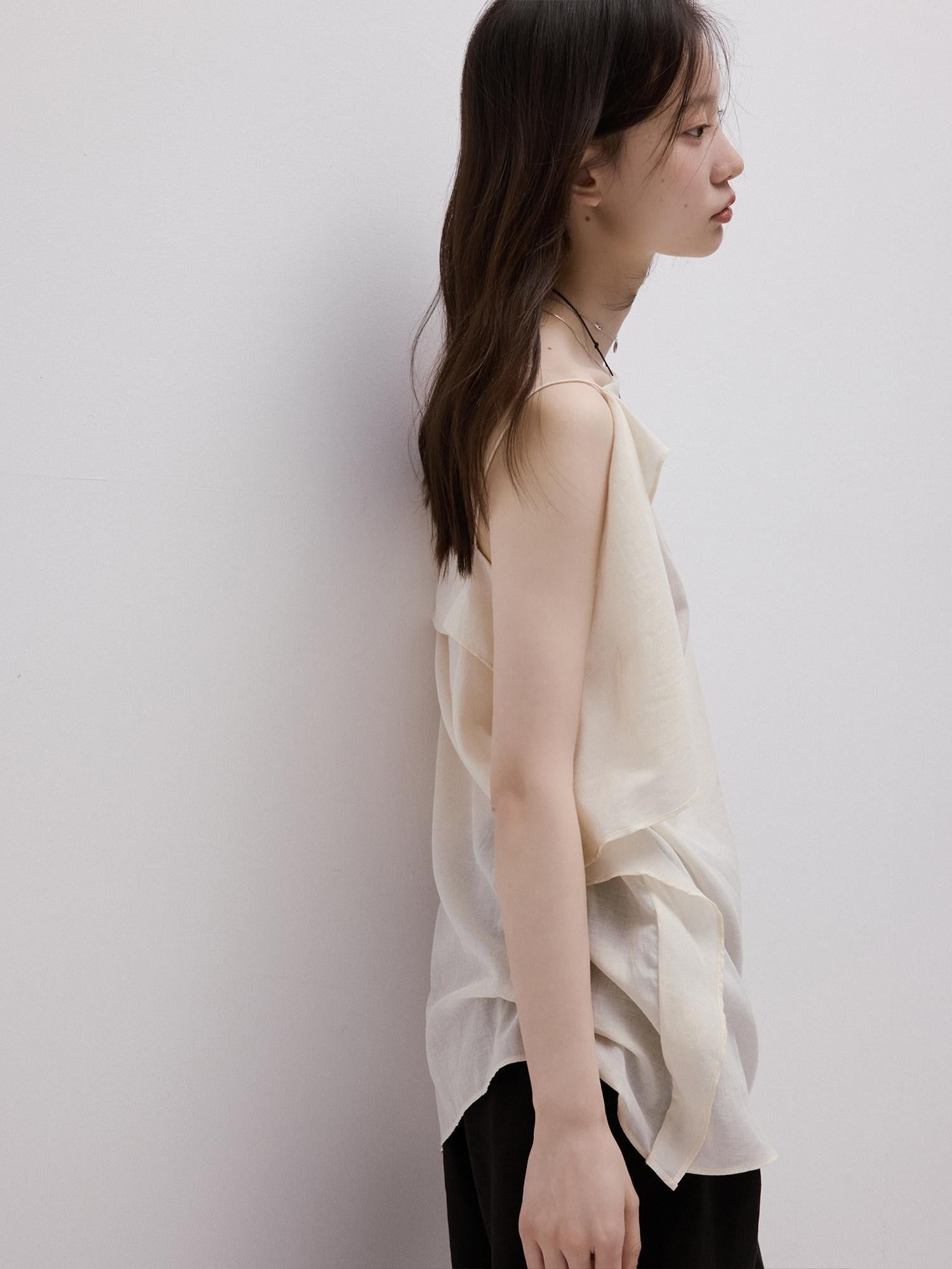 FUSSED Elegant White Asymmetrical Hem Two Panel Women&