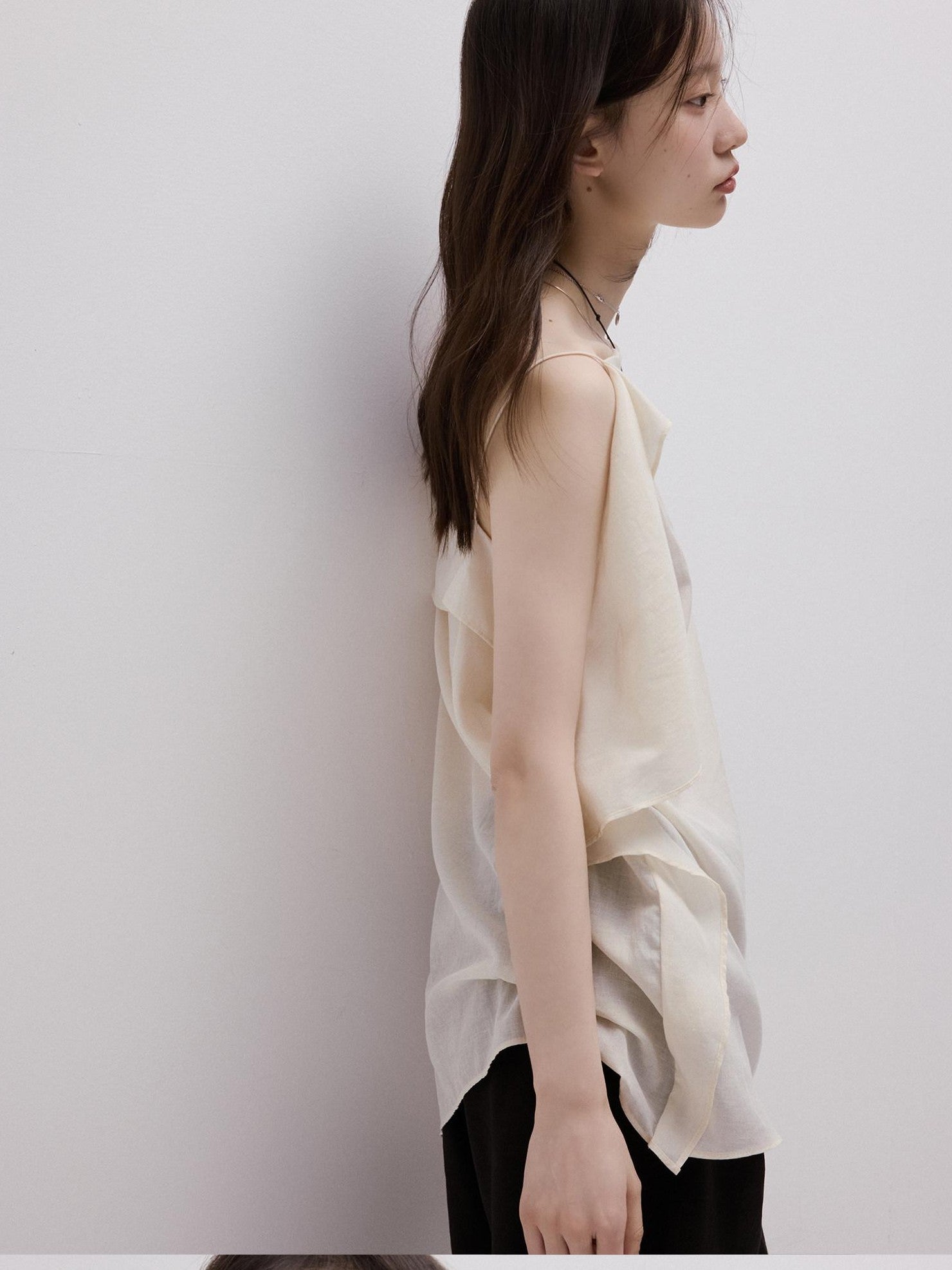 FUSSED Elegant White Asymmetrical Hem Two Panel Women&