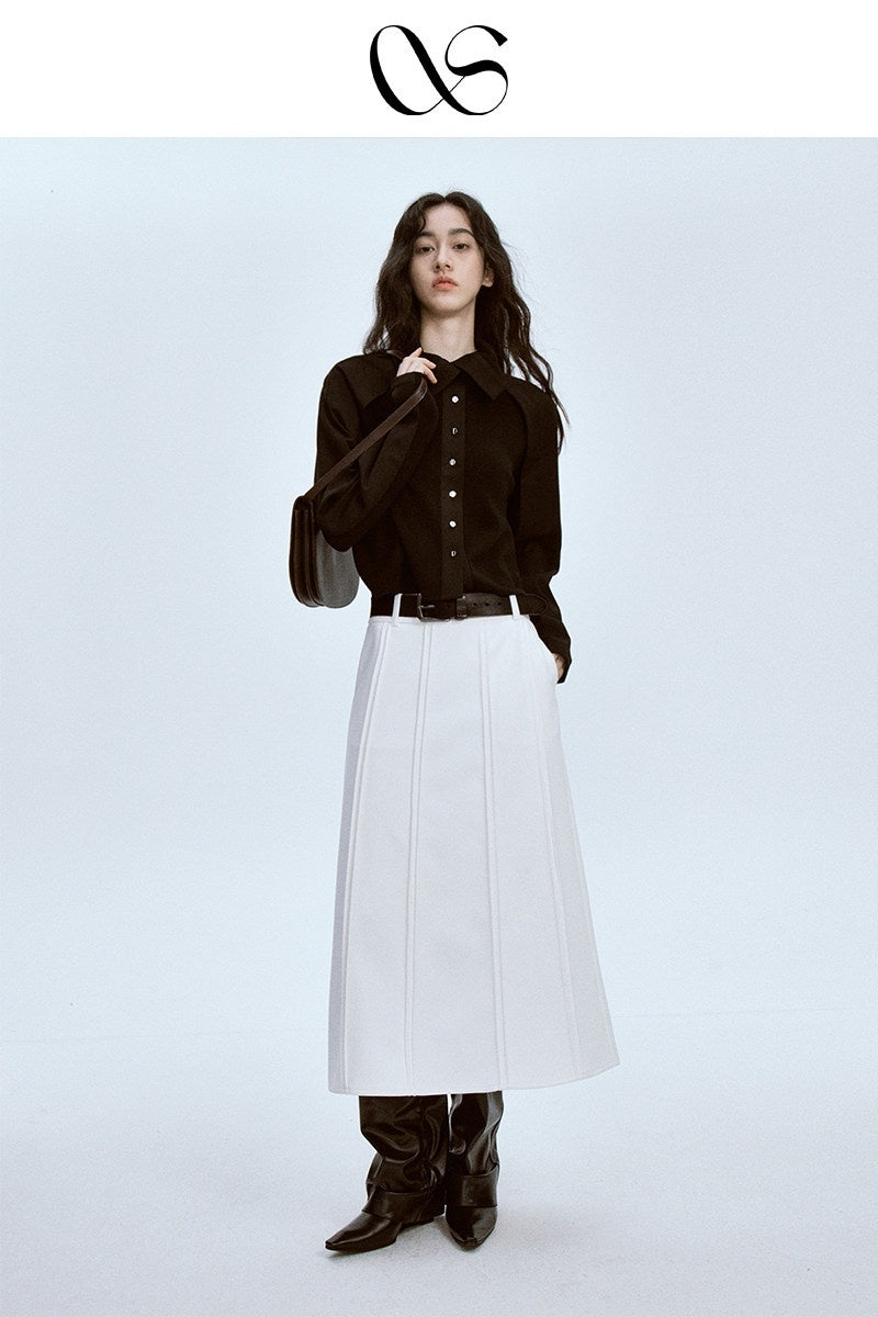 FUSSED_Elegant_White_Pleated_Back_Slit_A_Line_Women&