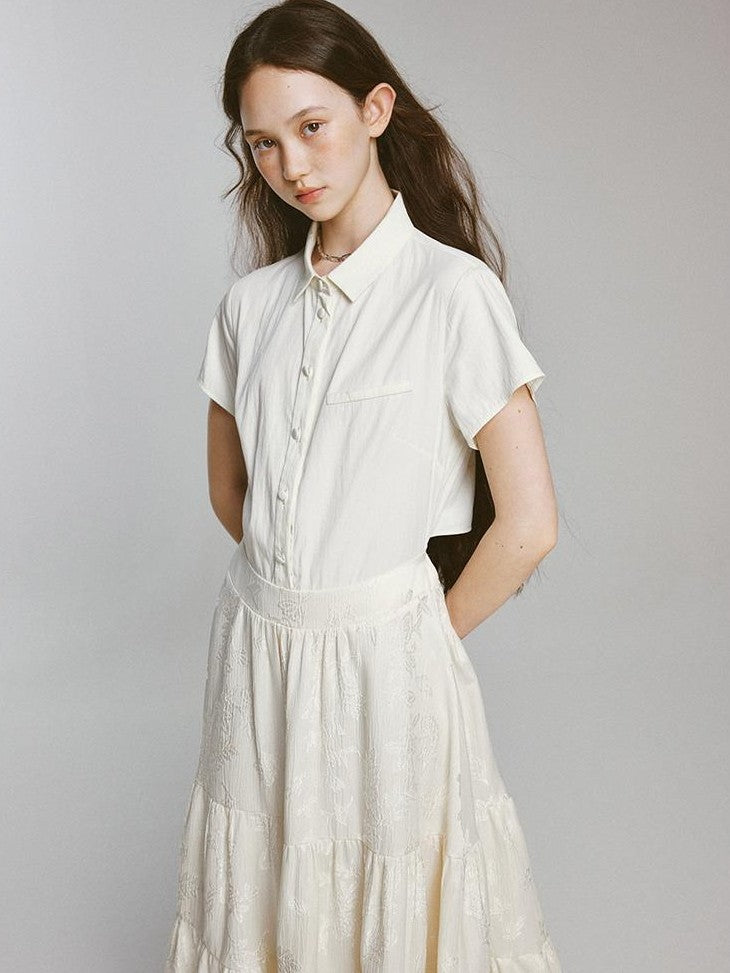 FUSSED Embossed Jacquard Patchwork Shirt Tie Waist Women&