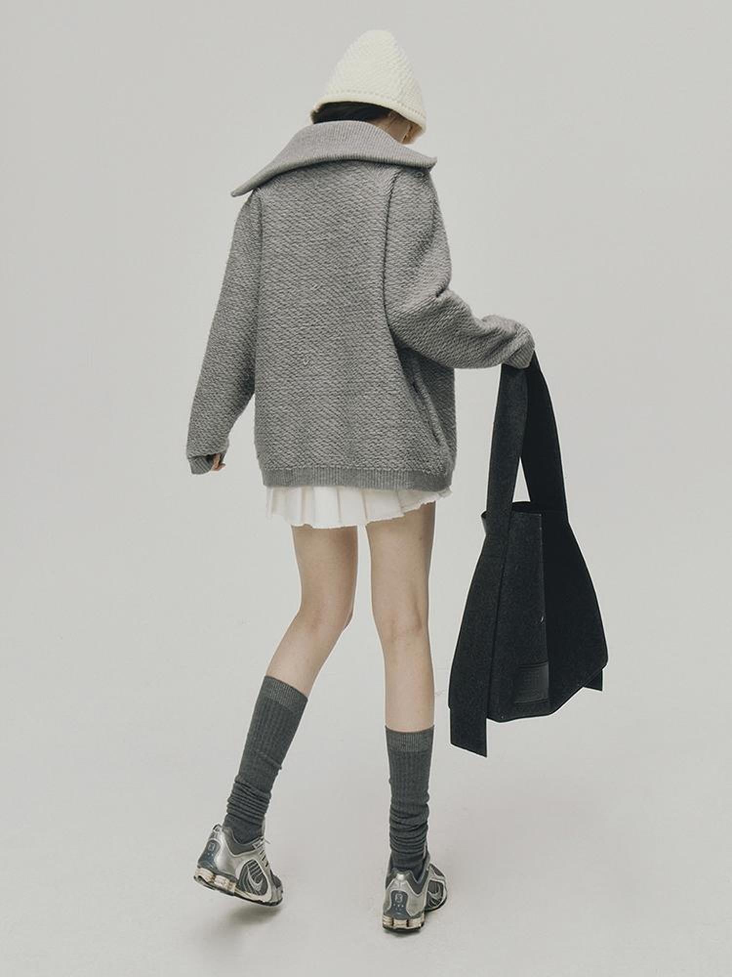 FUSSED Embrace Wool Heavy Gauge Smoky Grey Funnel Neck Cardigan Coat