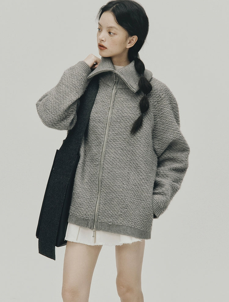 FUSSED_Embrace_Wool_Heavy_Gauge_Smoky_Grey_Funnel_Neck_Cardigan_Coat_MISSTT