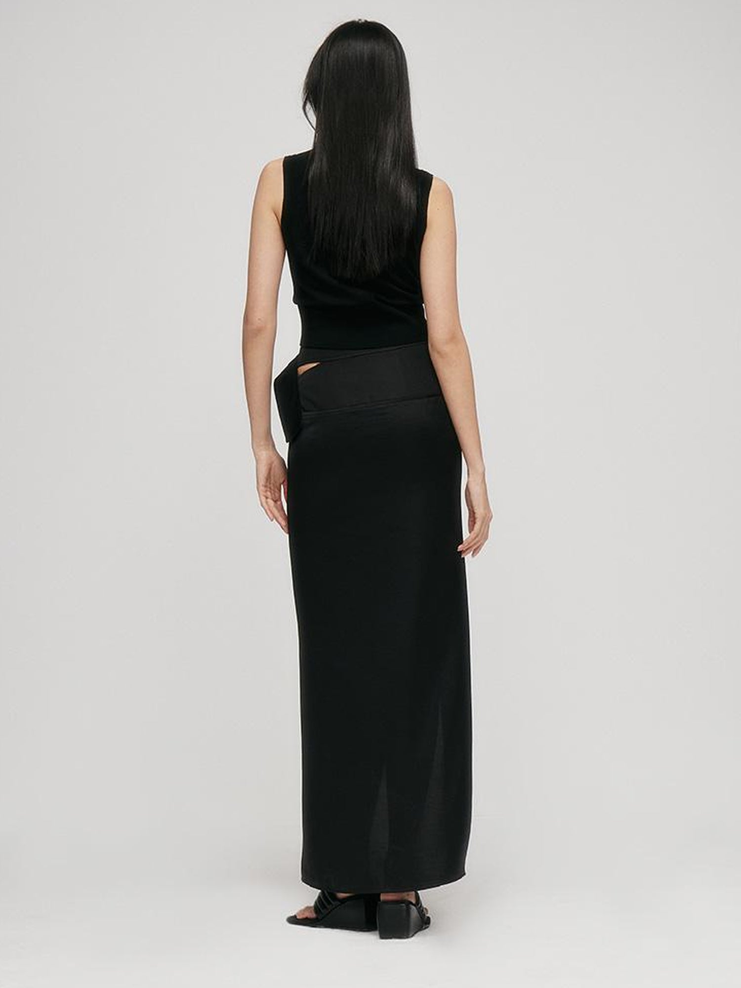 FUSSED Faux Acetate Spliced Slit Skirt In Jet Black