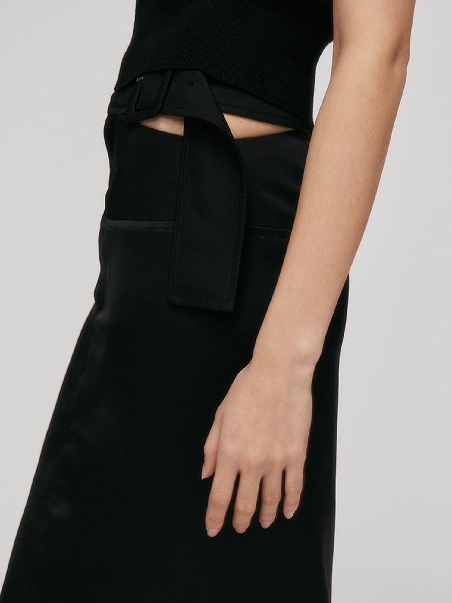 FUSSED Faux Acetate Spliced Slit Skirt In Jet Black