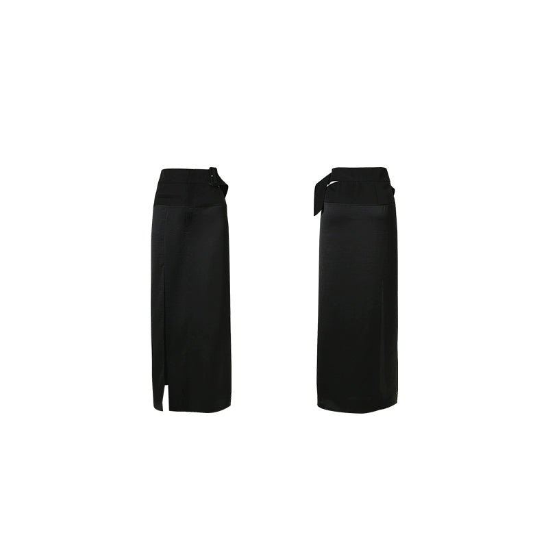 FUSSED_Faux_Acetate_Spliced_Slit_Skirt_In_Jet_Black_MISSTT