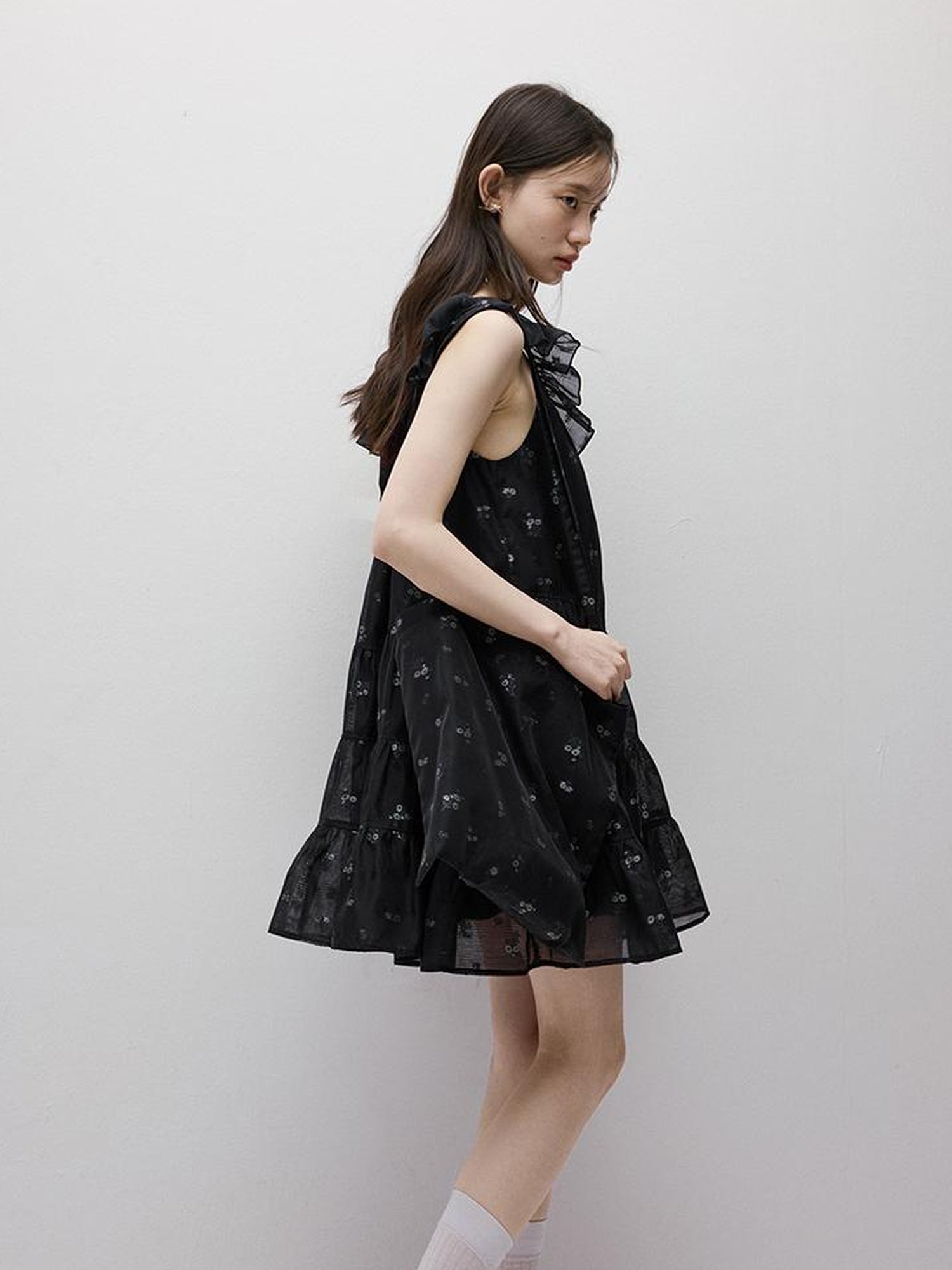 FUSSED Flora Embroidered Dark Blue Floral Mini Dress