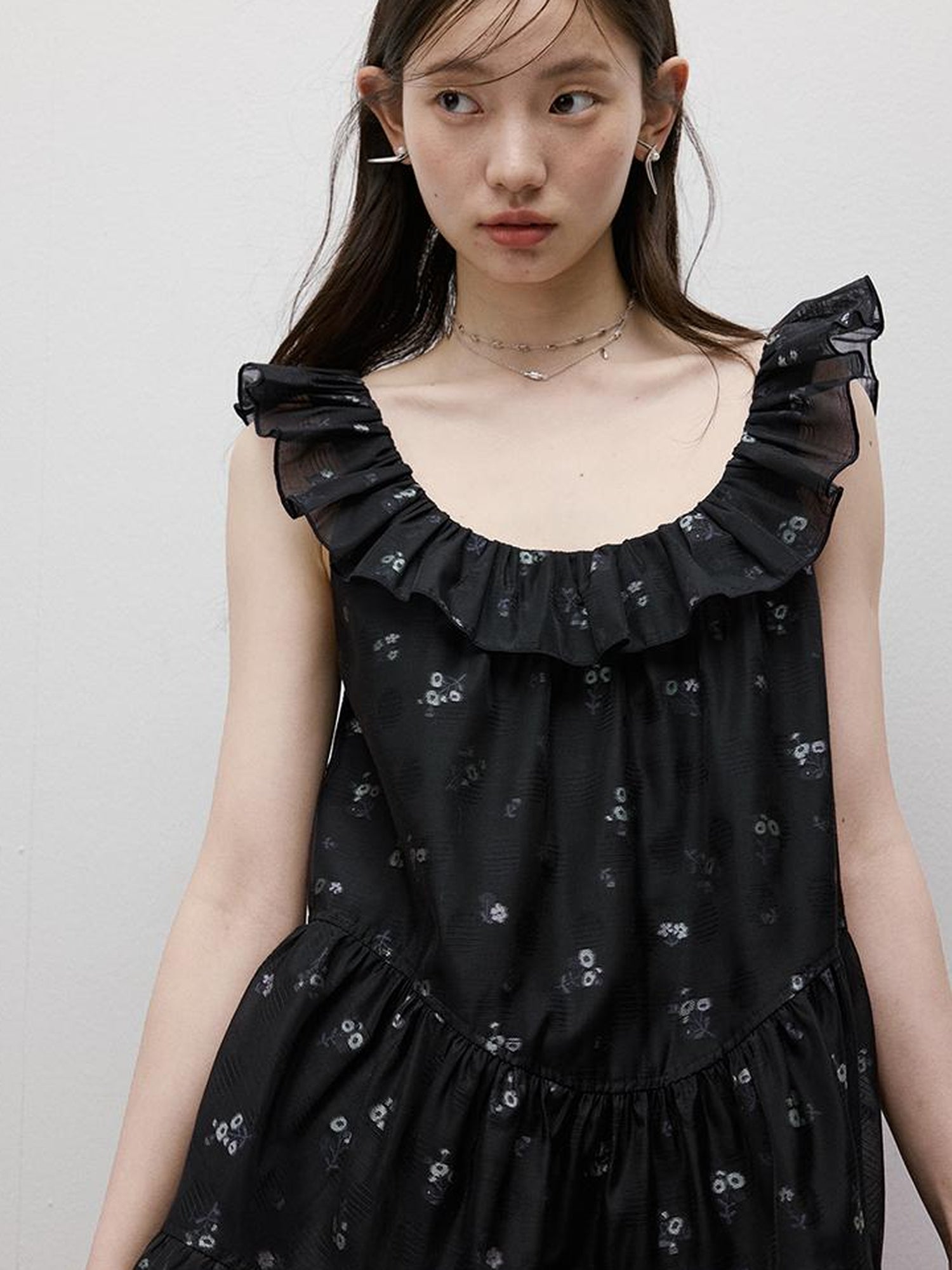 FUSSED Flora Embroidered Dark Blue Floral Mini Dress