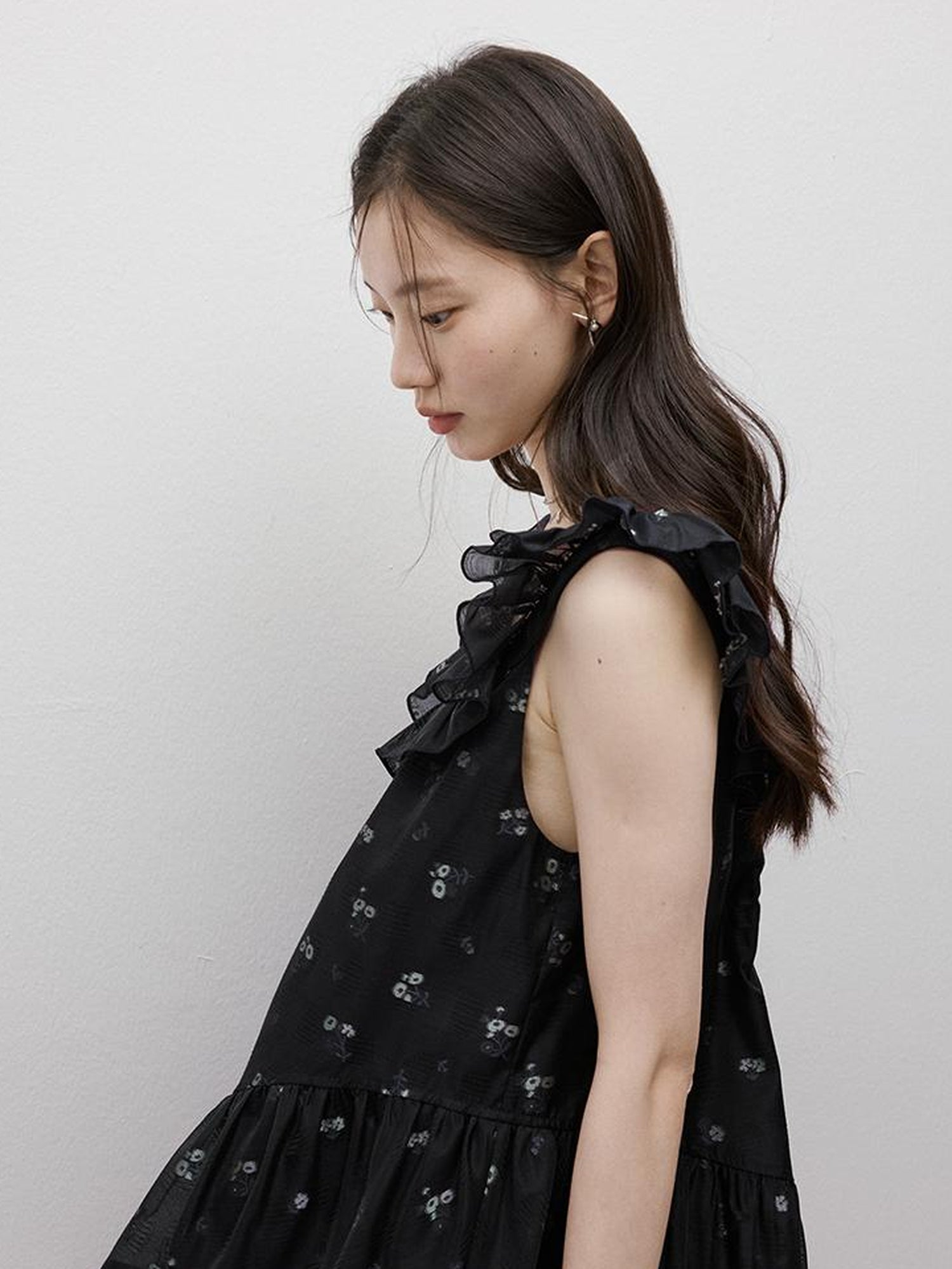 FUSSED Flora Embroidered Dark Blue Floral Mini Dress