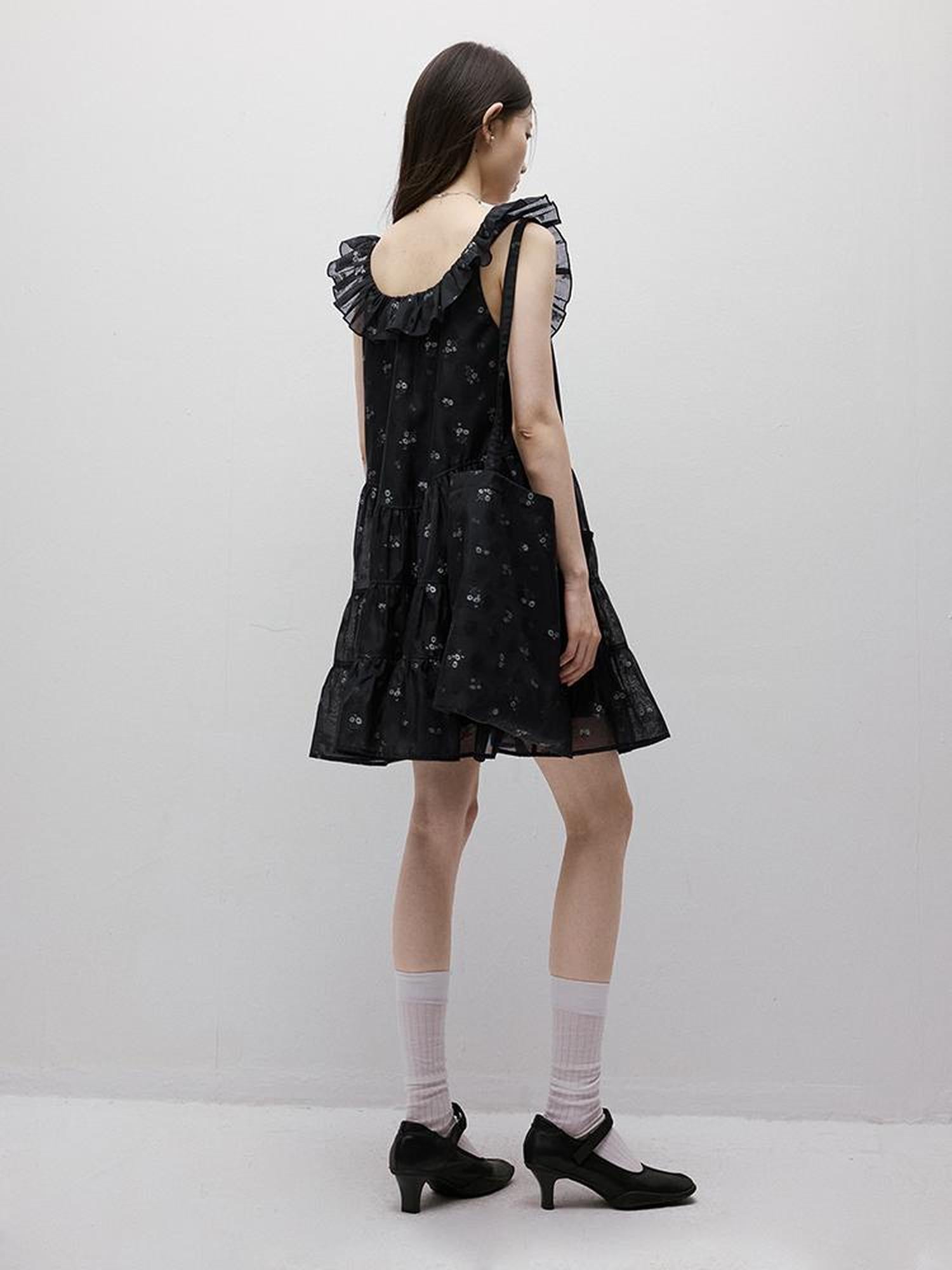 FUSSED Flora Embroidered Dark Blue Floral Mini Dress