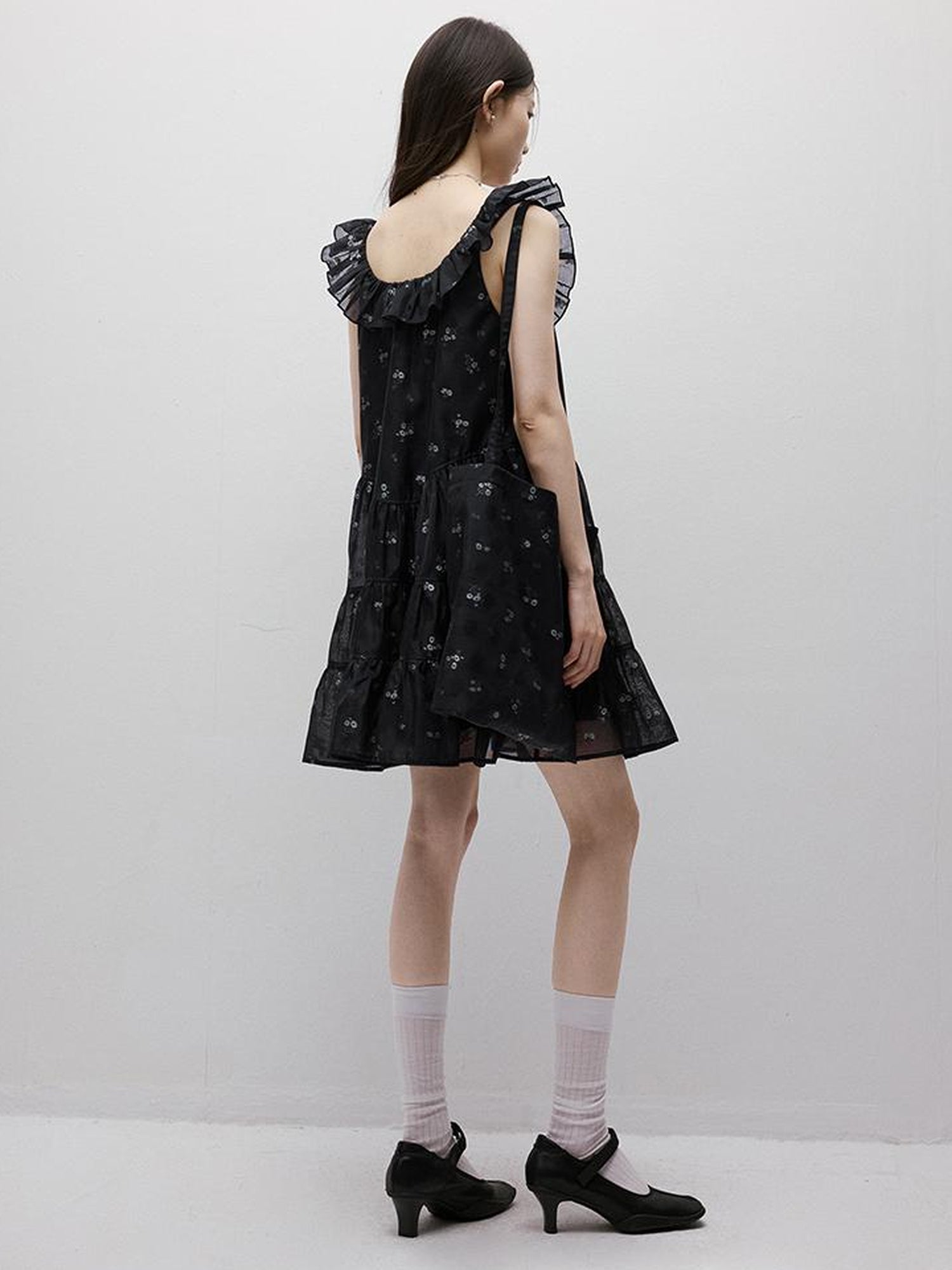 FUSSED Flora Embroidered Dark Blue Floral Mini Dress