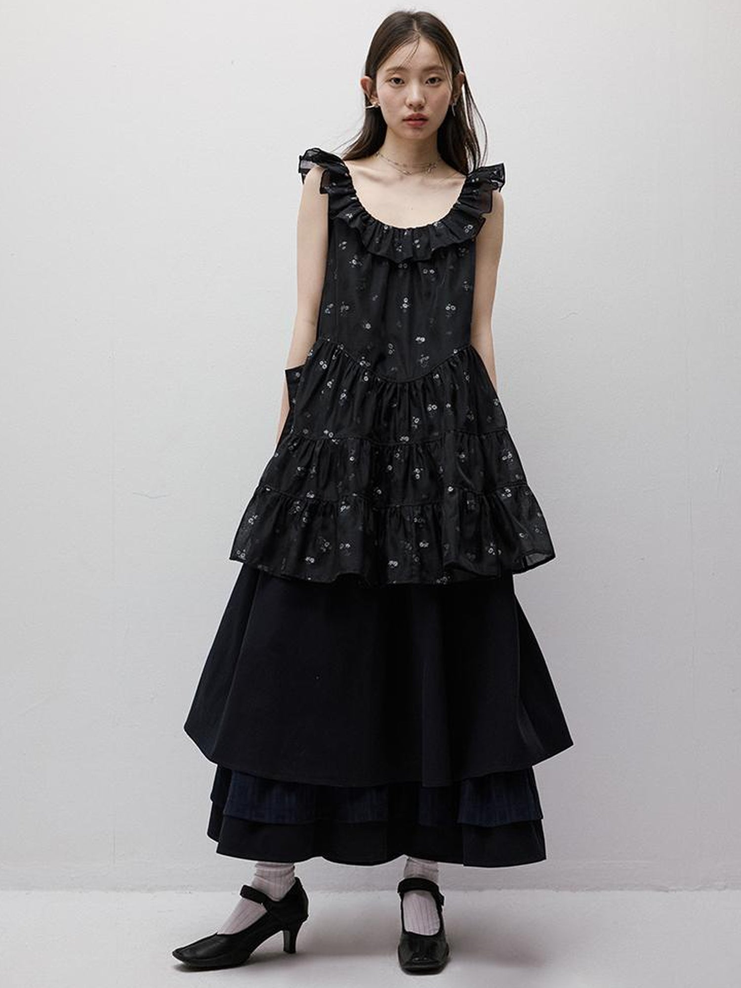 FUSSED Flora Embroidered Dark Blue Floral Mini Dress