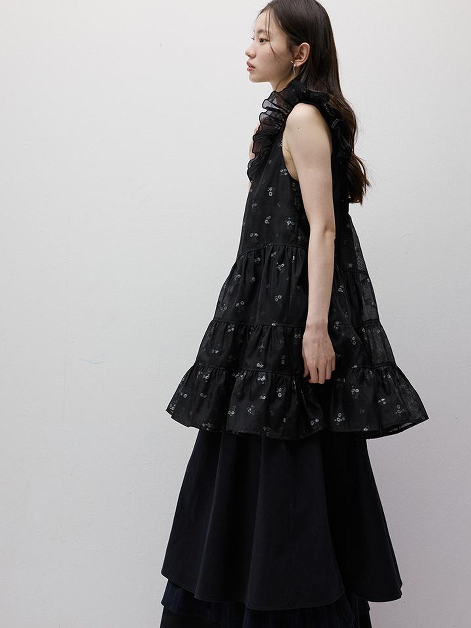 FUSSED Flora Embroidered Dark Blue Floral Mini Dress