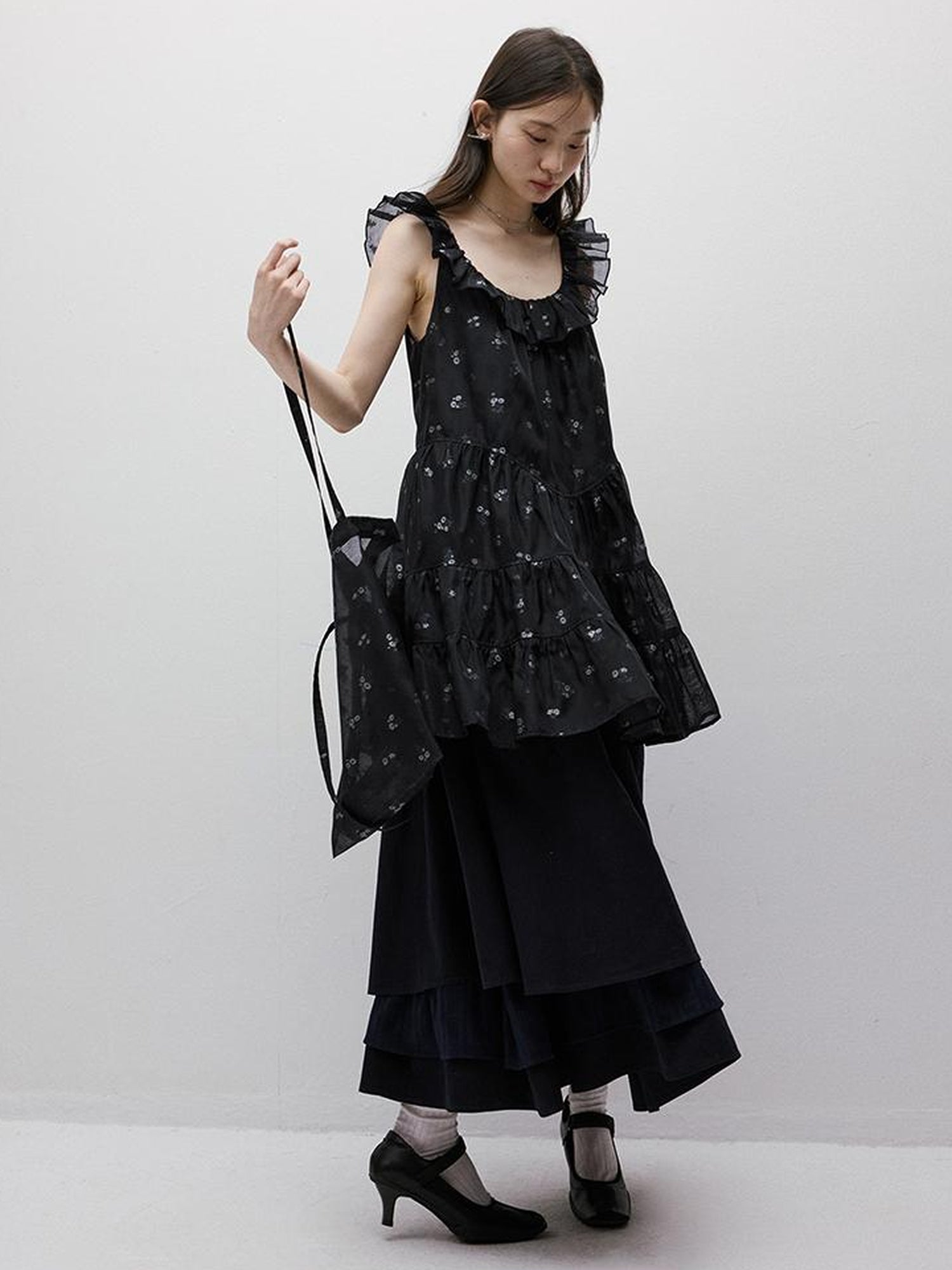 FUSSED Flora Embroidered Dark Blue Floral Mini Dress