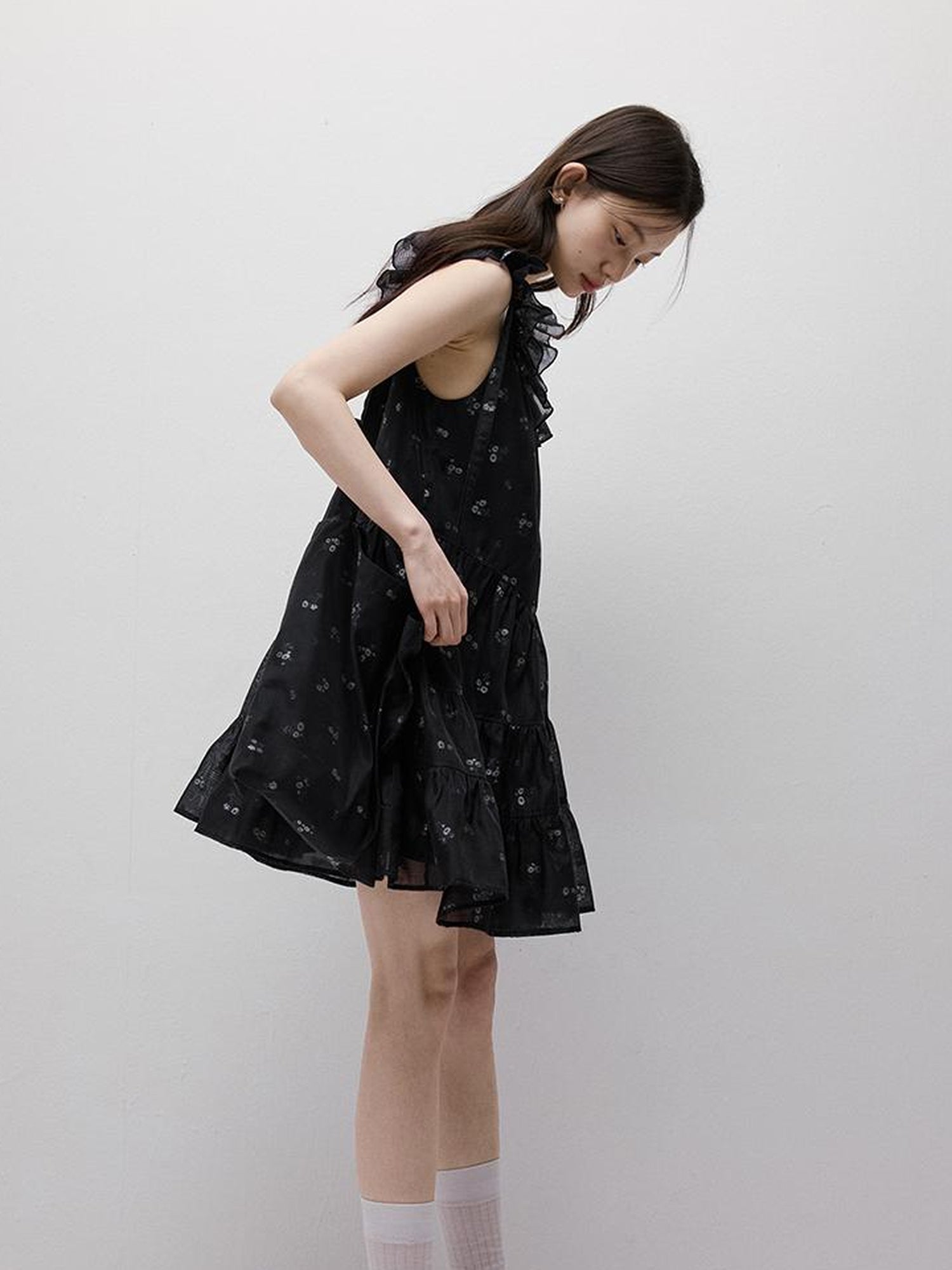 FUSSED Flora Embroidered Dark Blue Floral Mini Dress