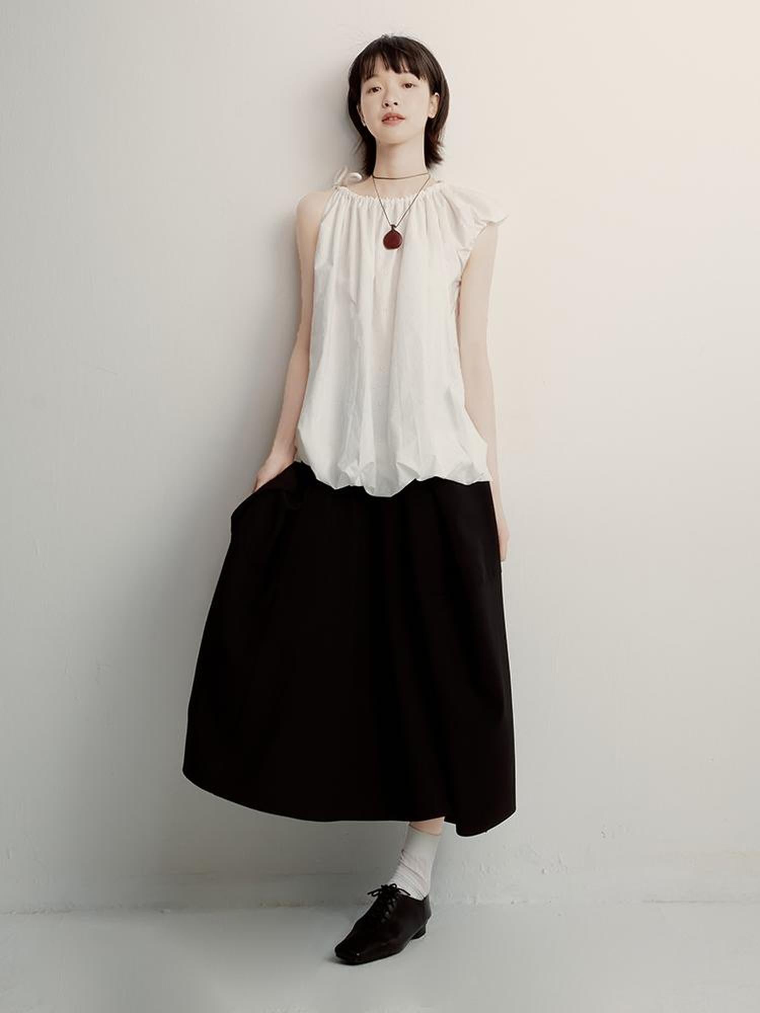 FUSSED Floral Embroidered Asymmetric Tie Up Bubble Tee