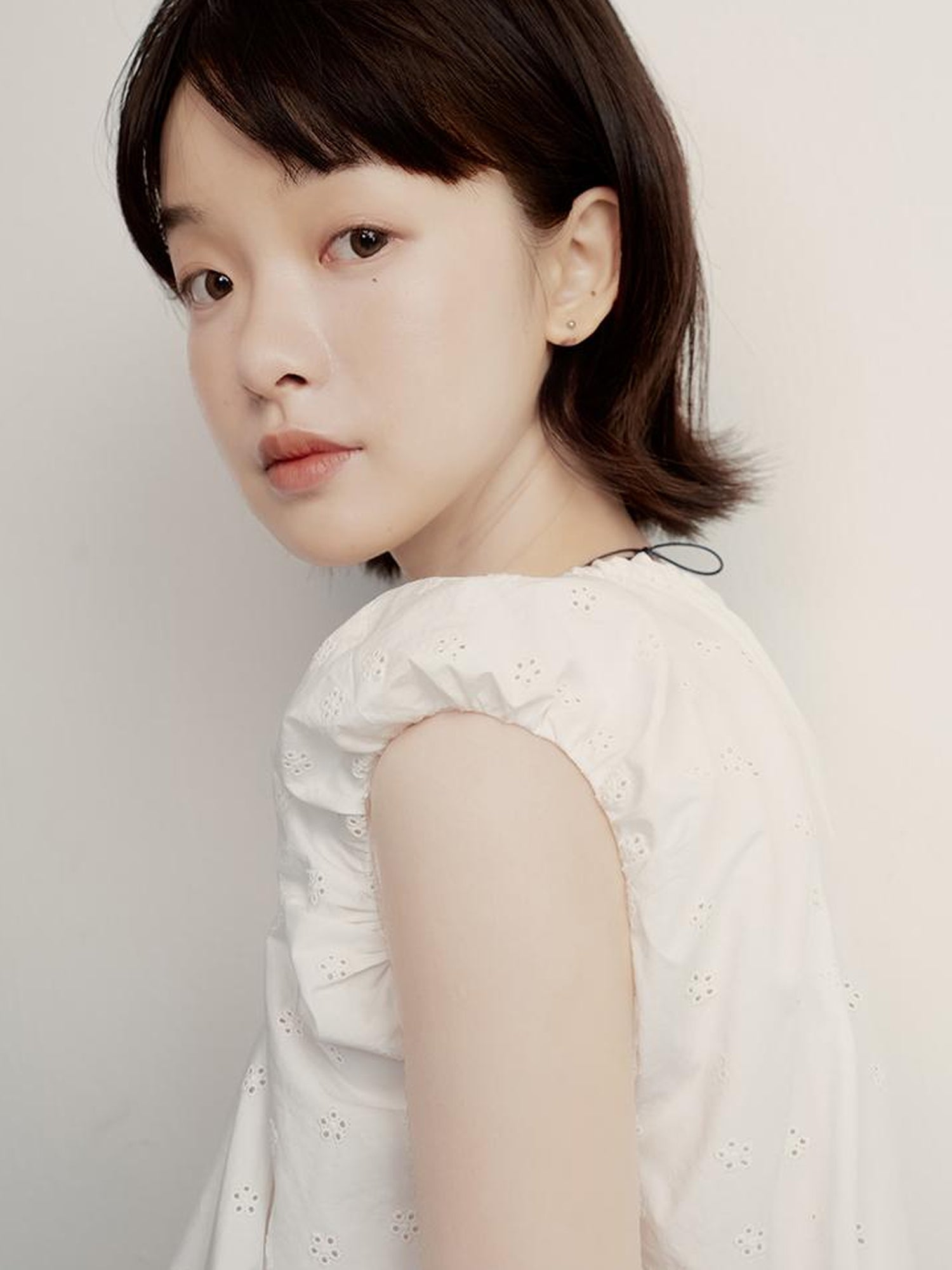 FUSSED Floral Embroidered Asymmetric Tie Up Bubble Tee