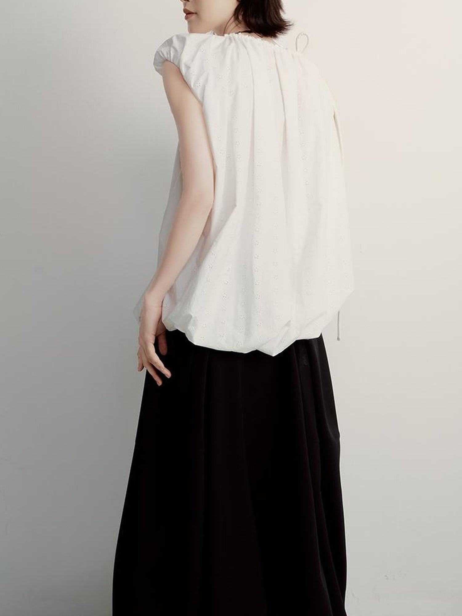 FUSSED Floral Embroidered Asymmetric Tie Up Bubble Tee