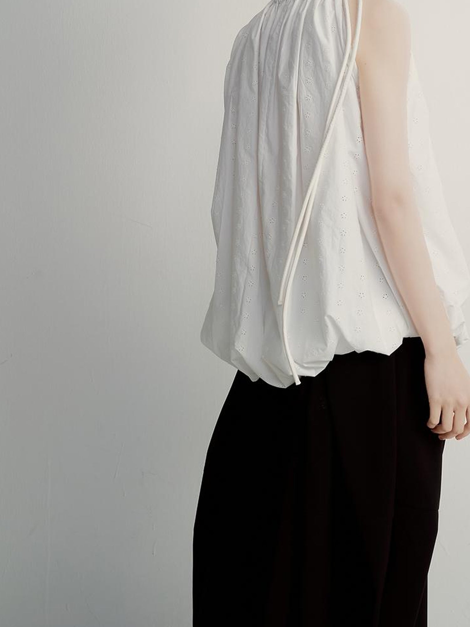 FUSSED Floral Embroidered Asymmetric Tie Up Bubble Tee