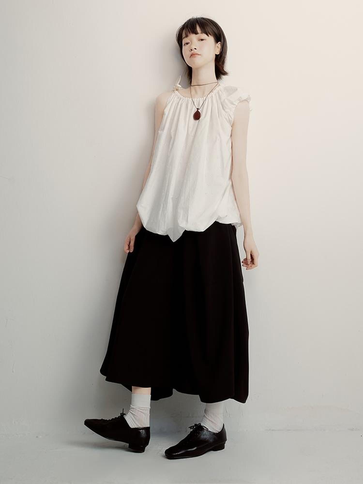 FUSSED Floral Embroidered Asymmetric Tie Up Bubble Tee