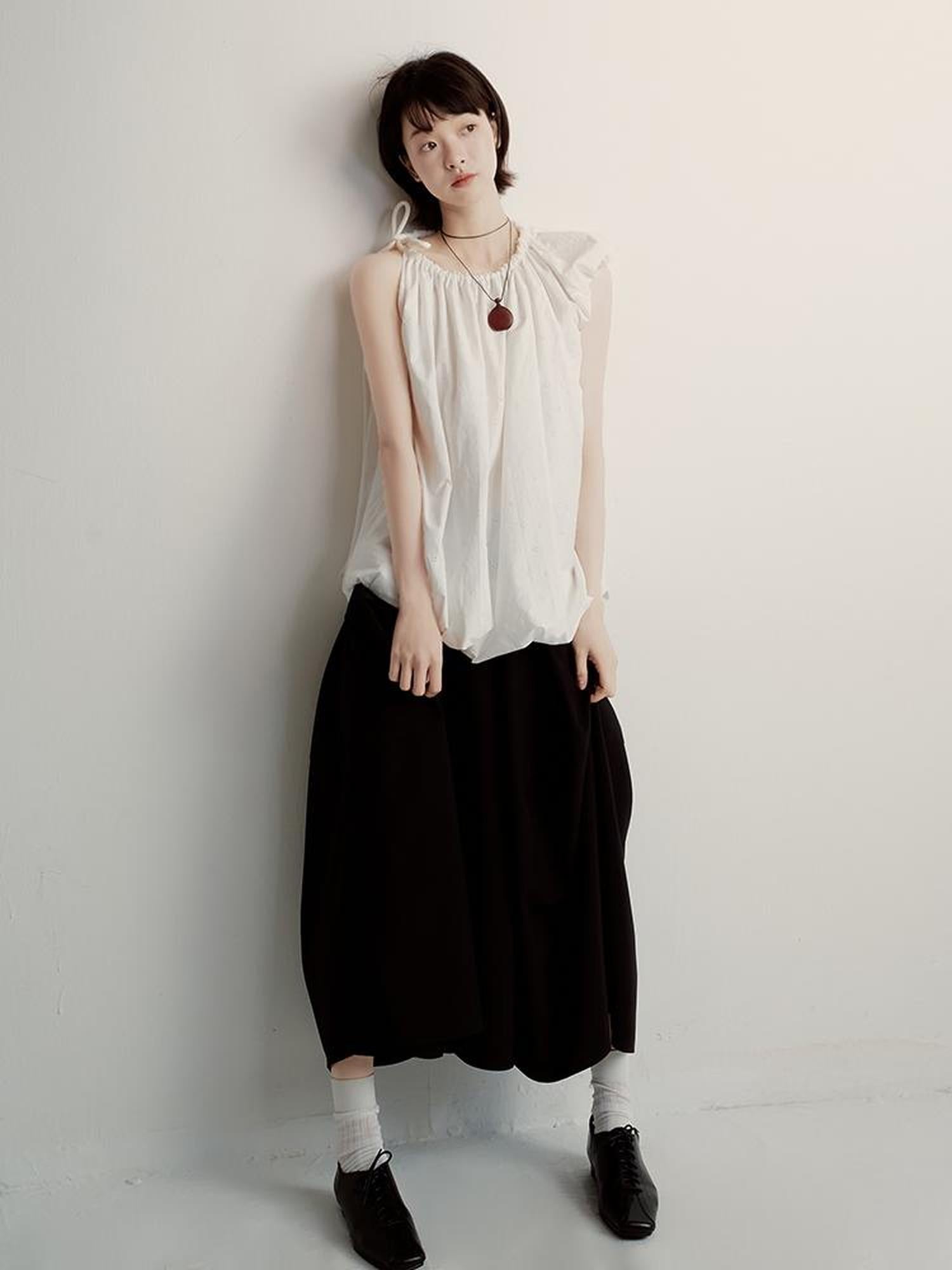 FUSSED Floral Embroidered Asymmetric Tie Up Bubble Tee