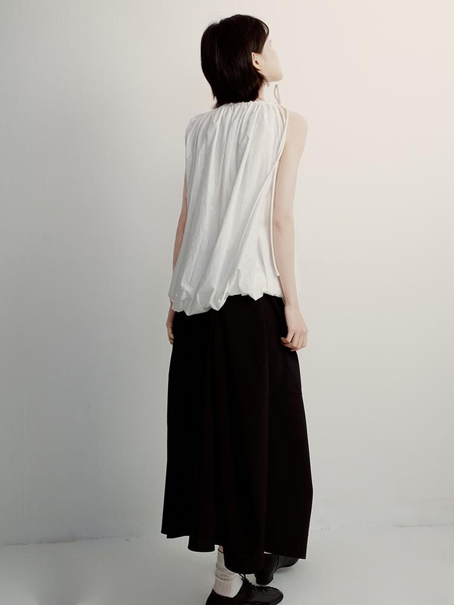 FUSSED Floral Embroidered Asymmetric Tie Up Bubble Tee