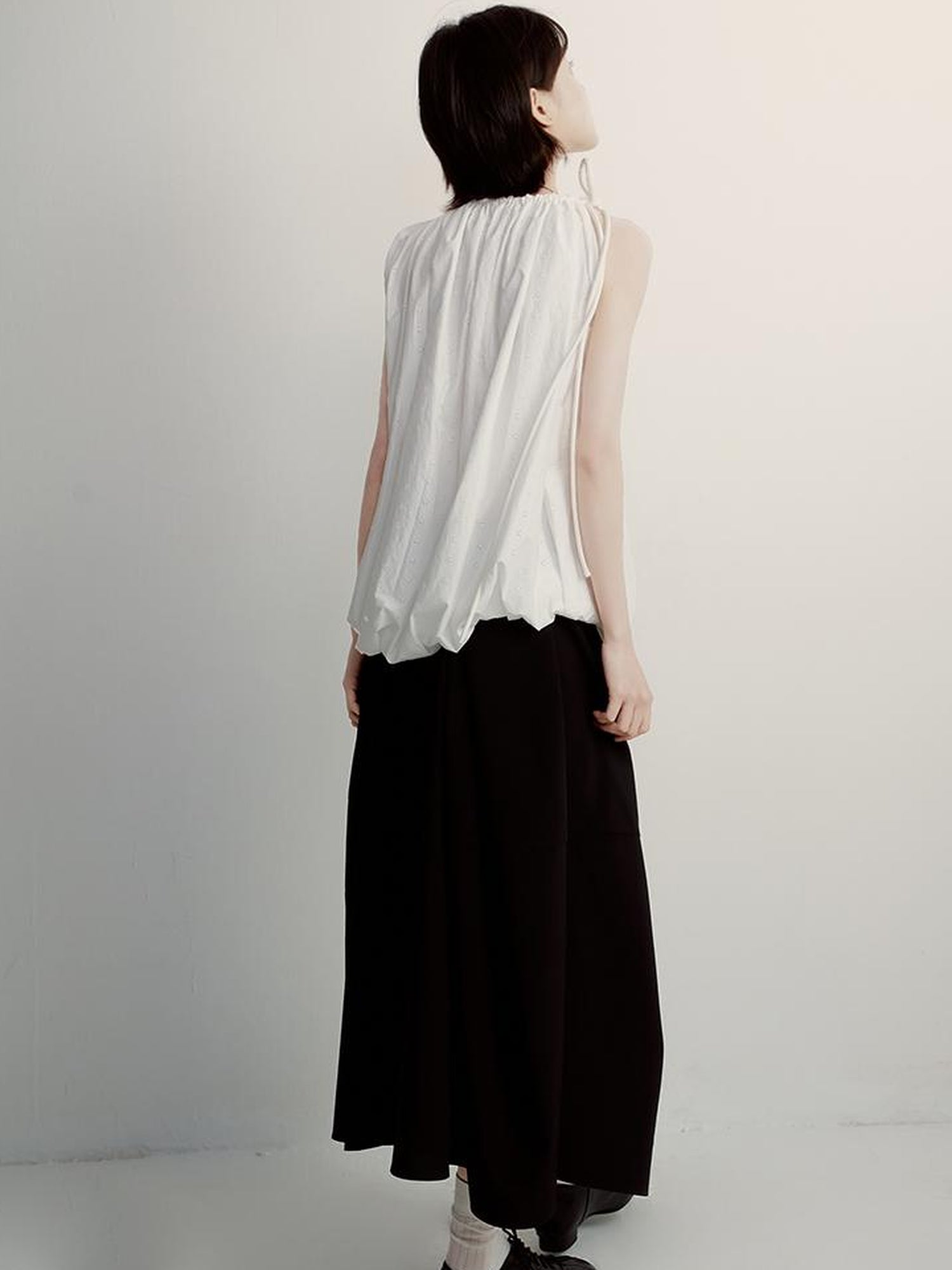 FUSSED Floral Embroidered Asymmetric Tie Up Bubble Tee