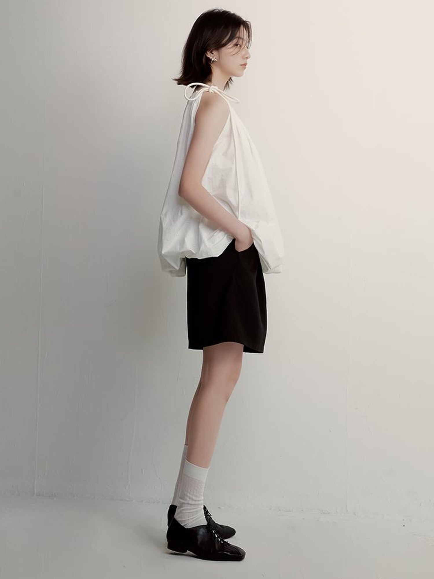 FUSSED Floral Embroidered Asymmetric Tie Up Bubble Tee