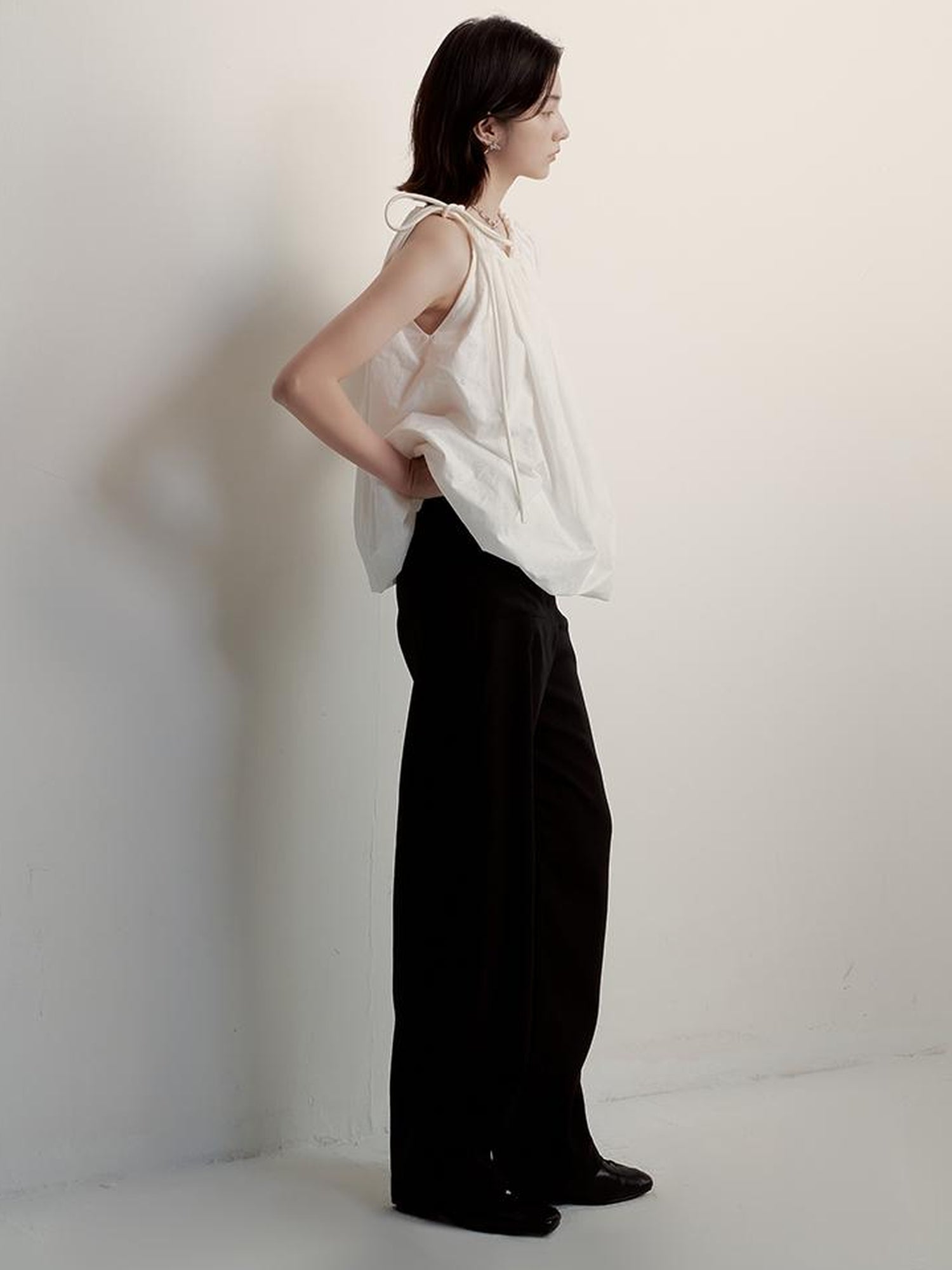 FUSSED Floral Embroidered Asymmetric Tie Up Bubble Tee