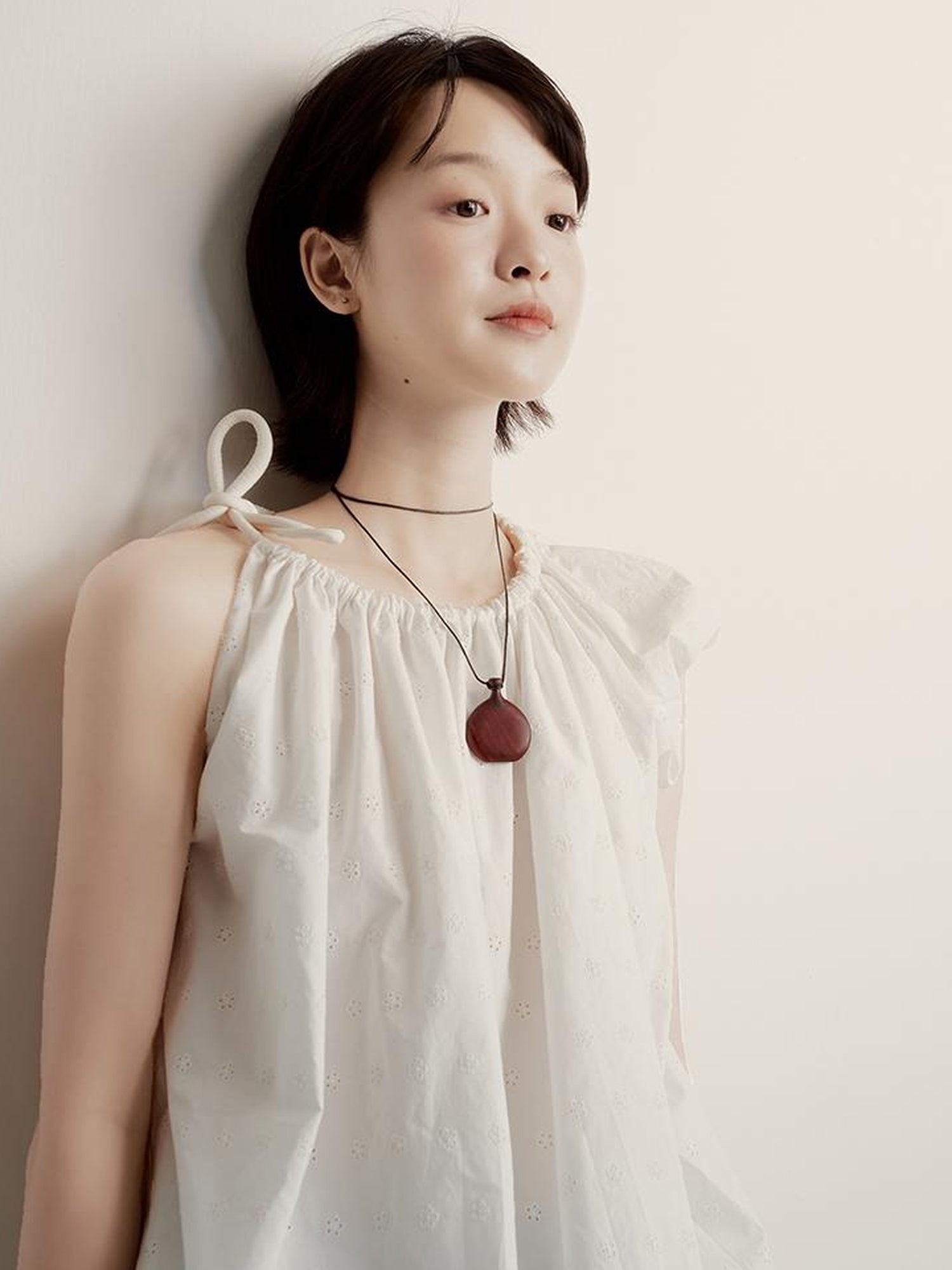 FUSSED Floral Embroidered Asymmetric Tie Up Bubble Tee