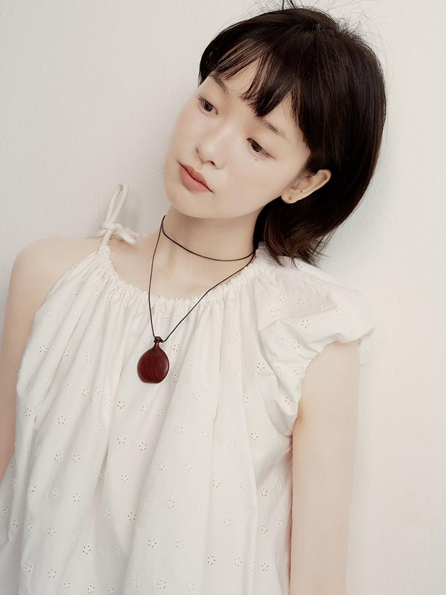 FUSSED Floral Embroidered Asymmetric Tie Up Bubble Tee